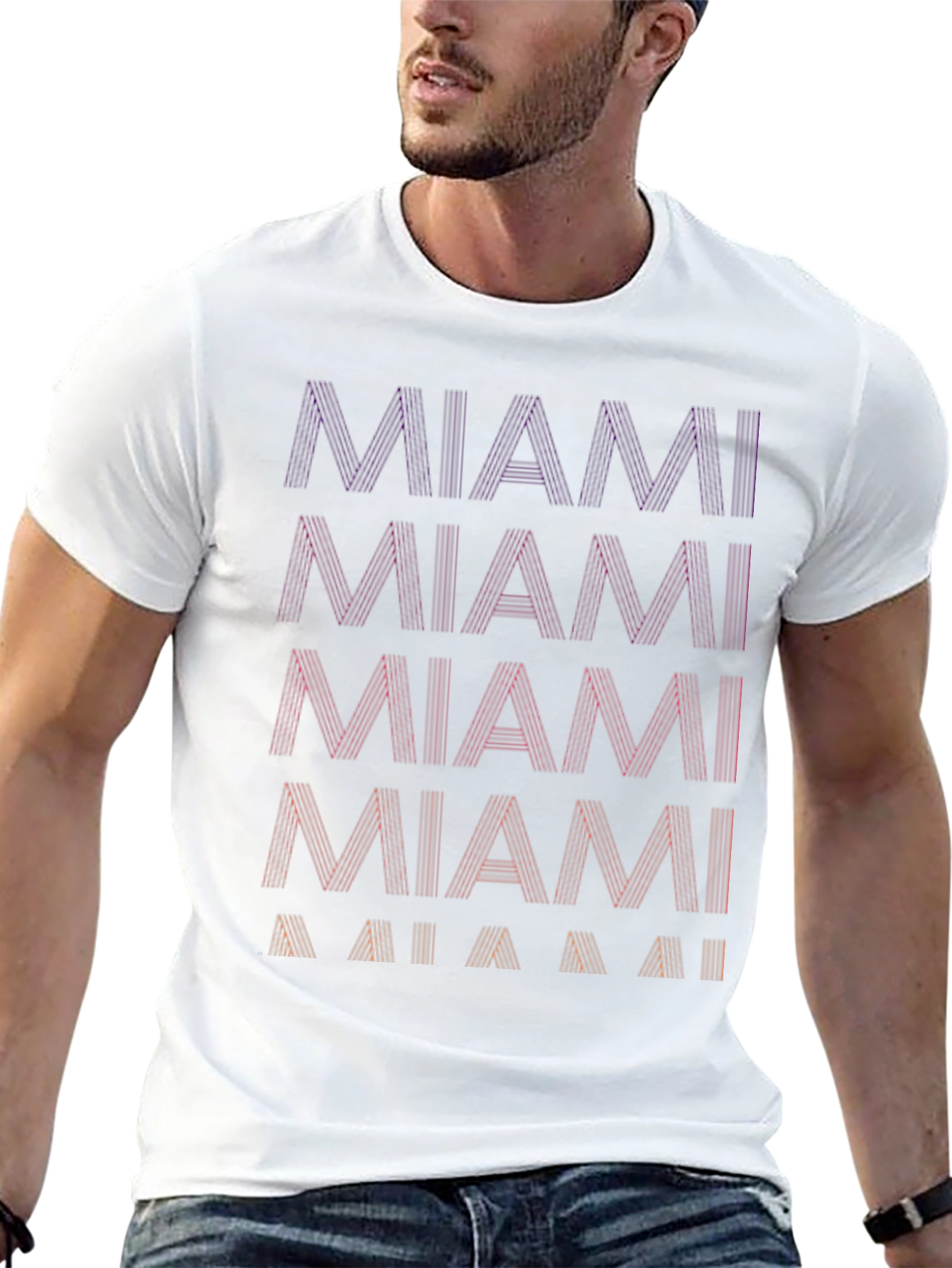 Miami Graphic Tee - Cool Striped Text Design