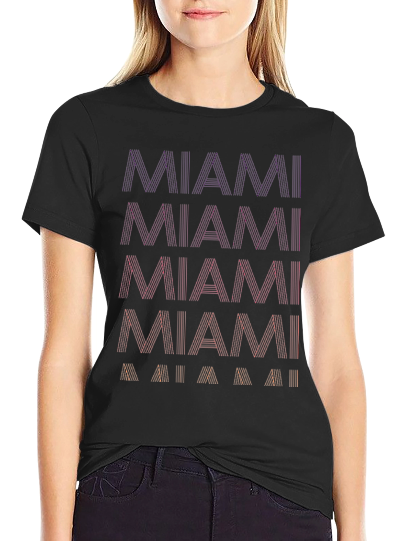 Miami Graphic Tee - Cool Striped Text Design