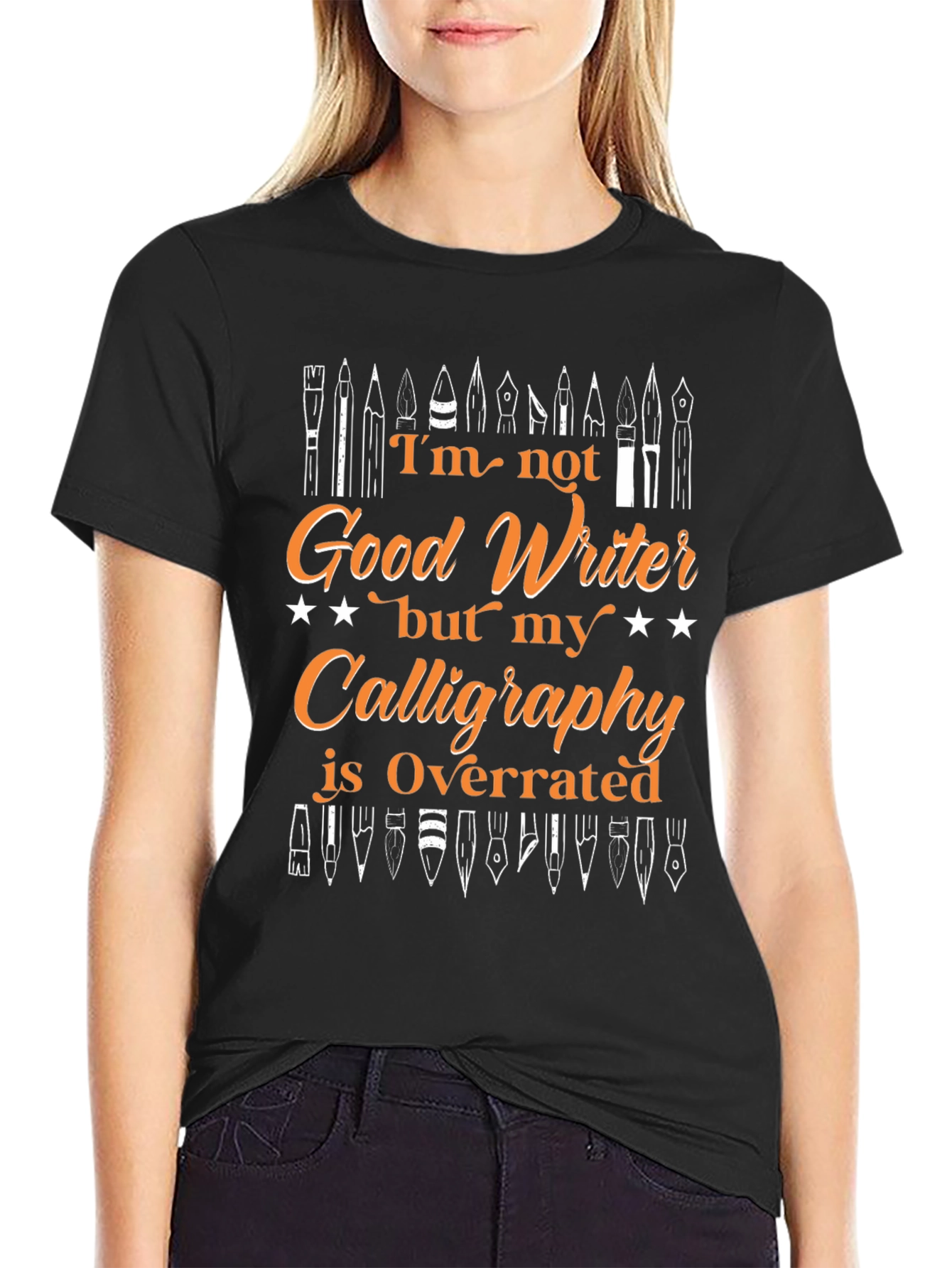 Funny Calligraphy T-Shirt - Good Writer Overrated Design