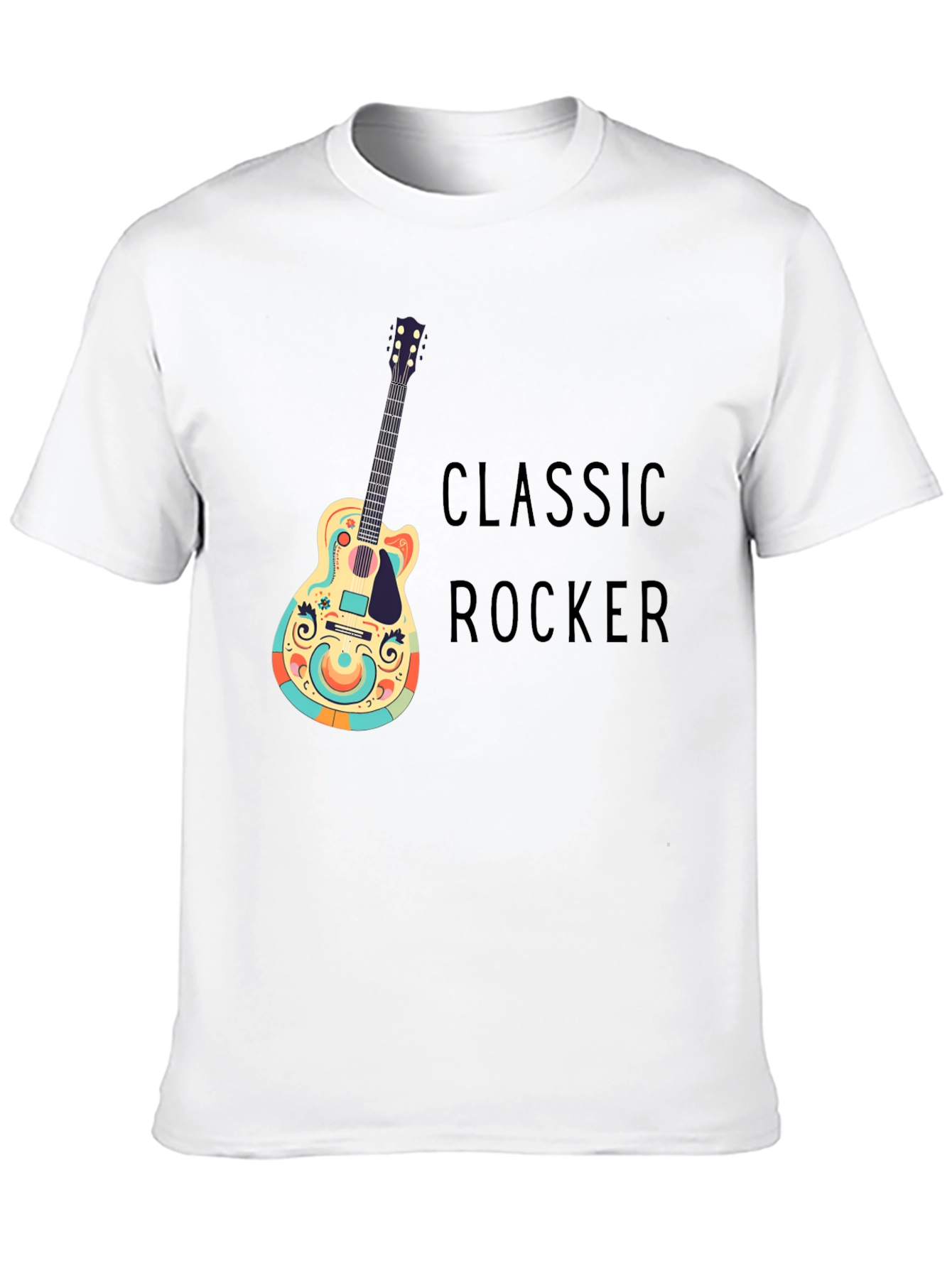 Classic Rocker Guitar Graphic Tee - Black Cotton T-Shirt
