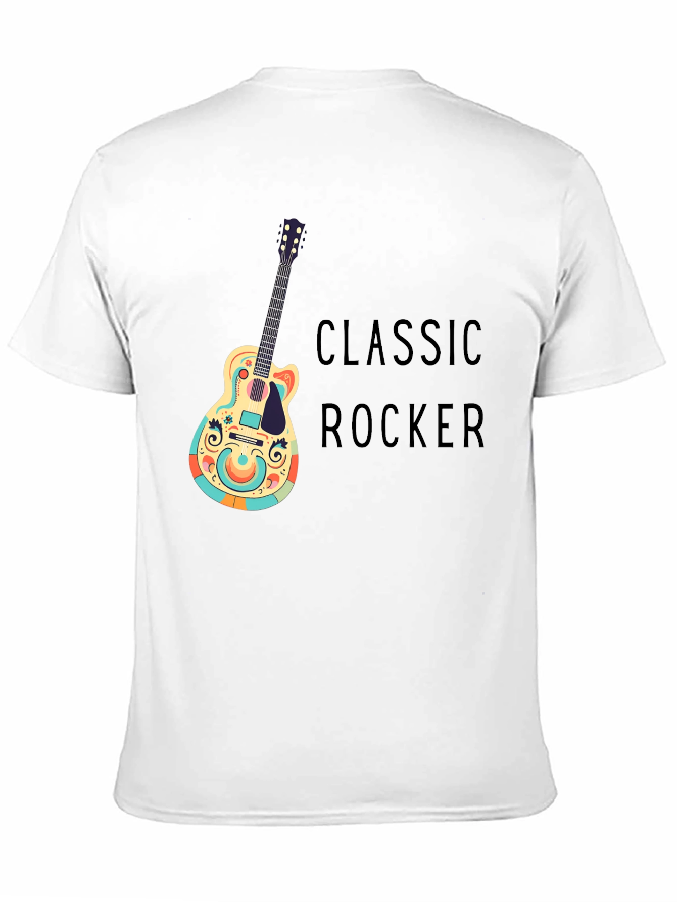 Classic Rocker Guitar Graphic Tee - Black Cotton T-Shirt