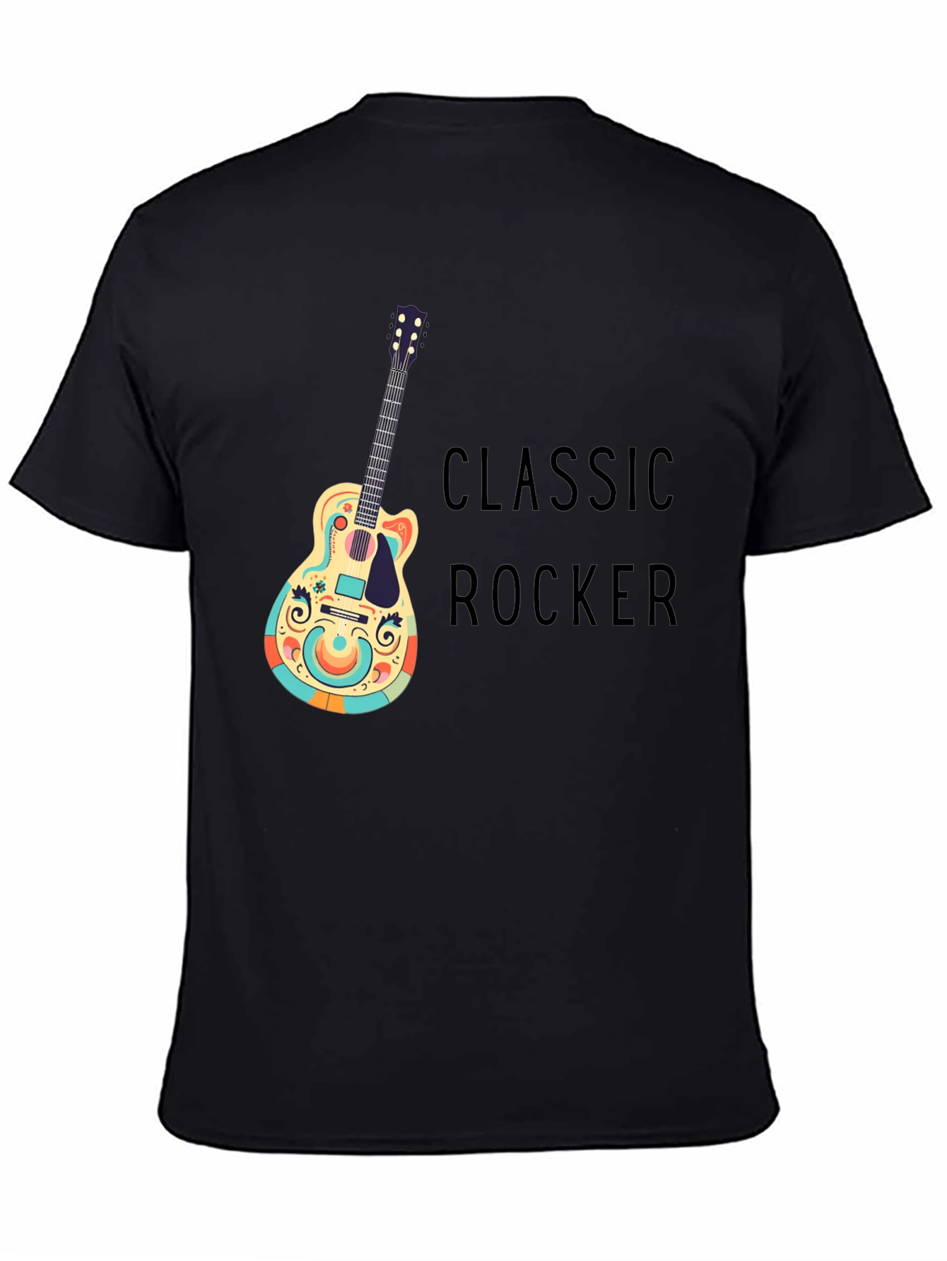 Classic Rocker Guitar Graphic Tee - Black Cotton T-Shirt