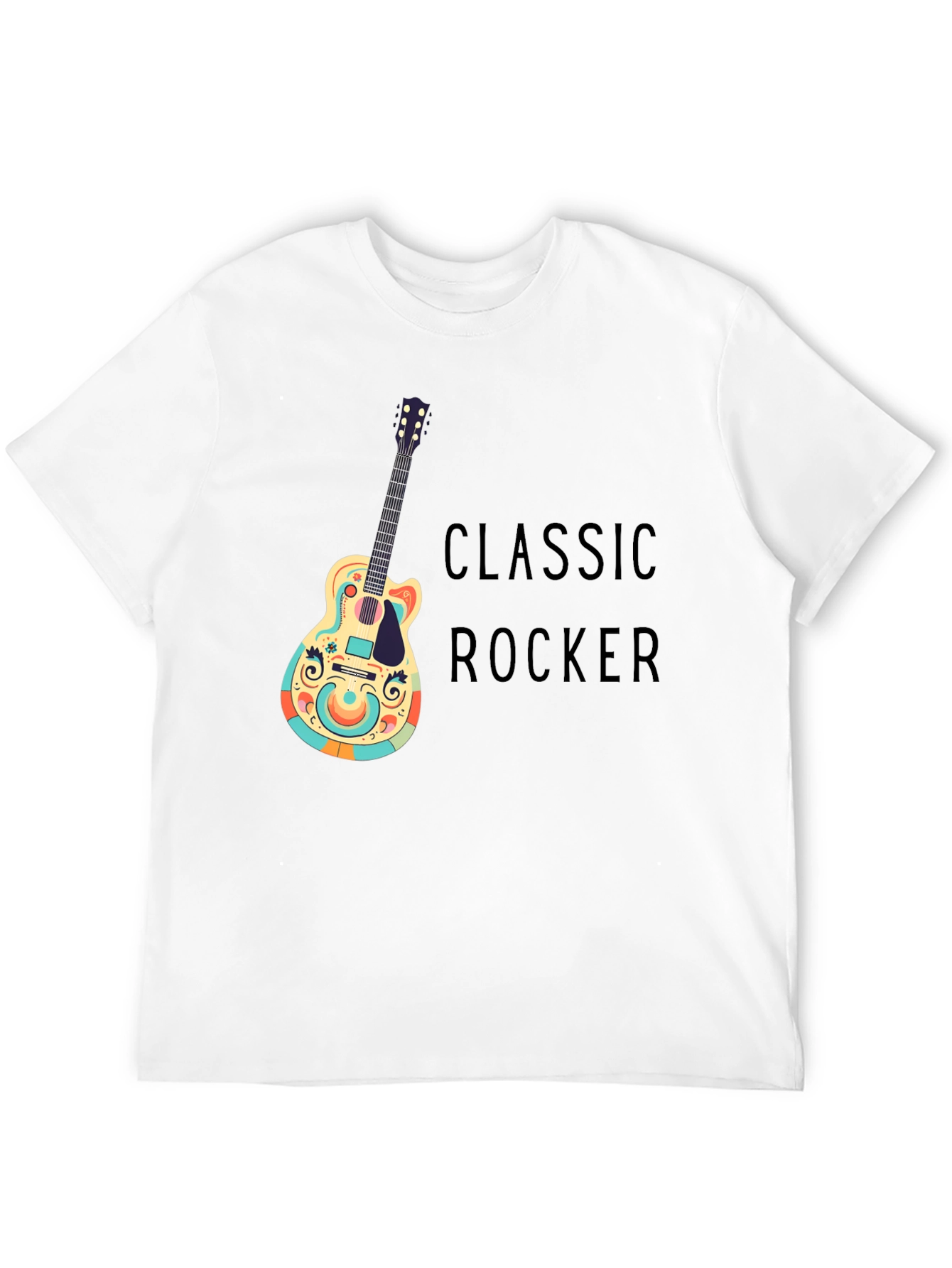 Classic Rocker Guitar Graphic Tee - Black Cotton T-Shirt