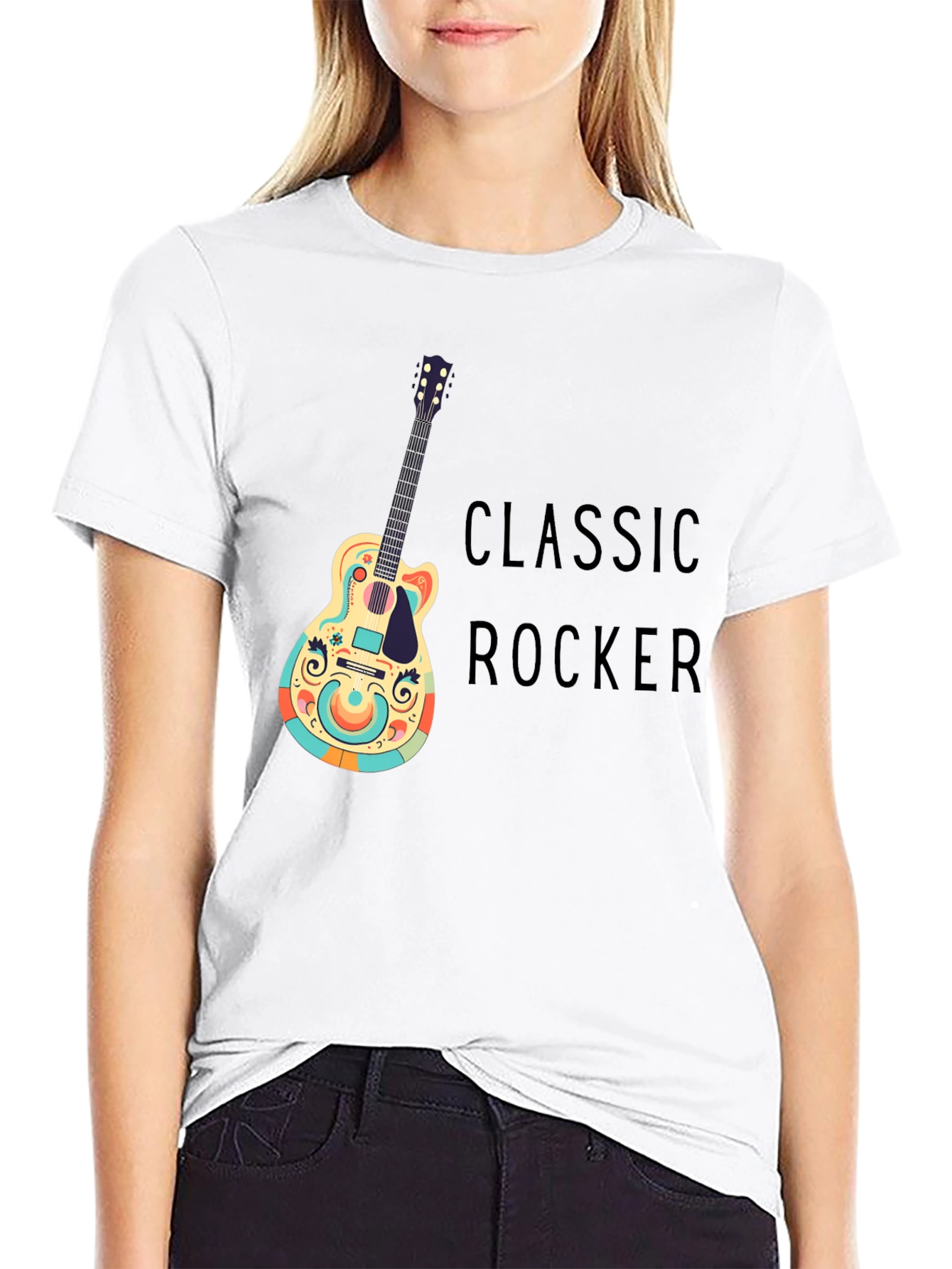 Classic Rocker Guitar Graphic Tee - Black Cotton T-Shirt