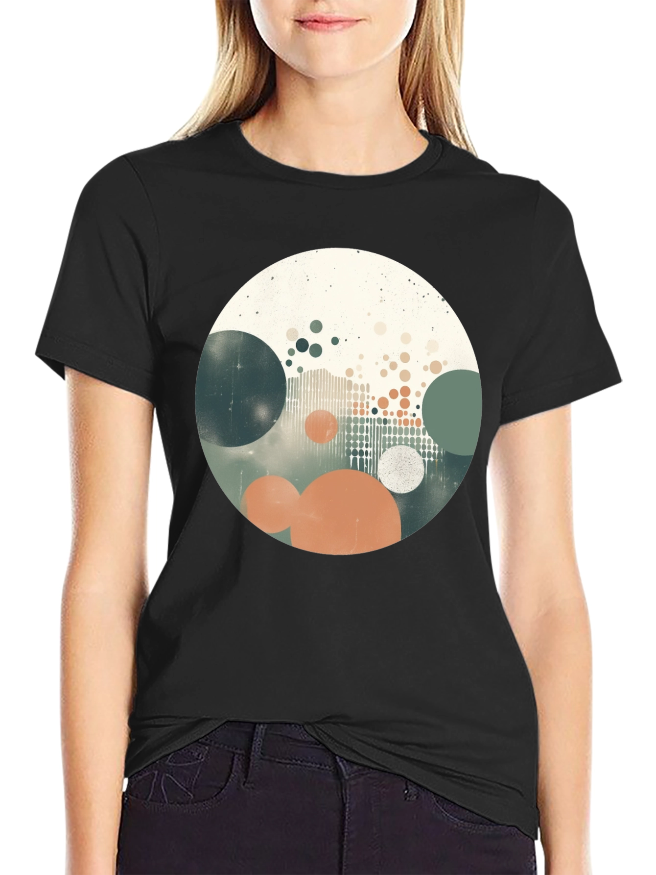 Abstract Circles Graphic Print Black T-Shirt