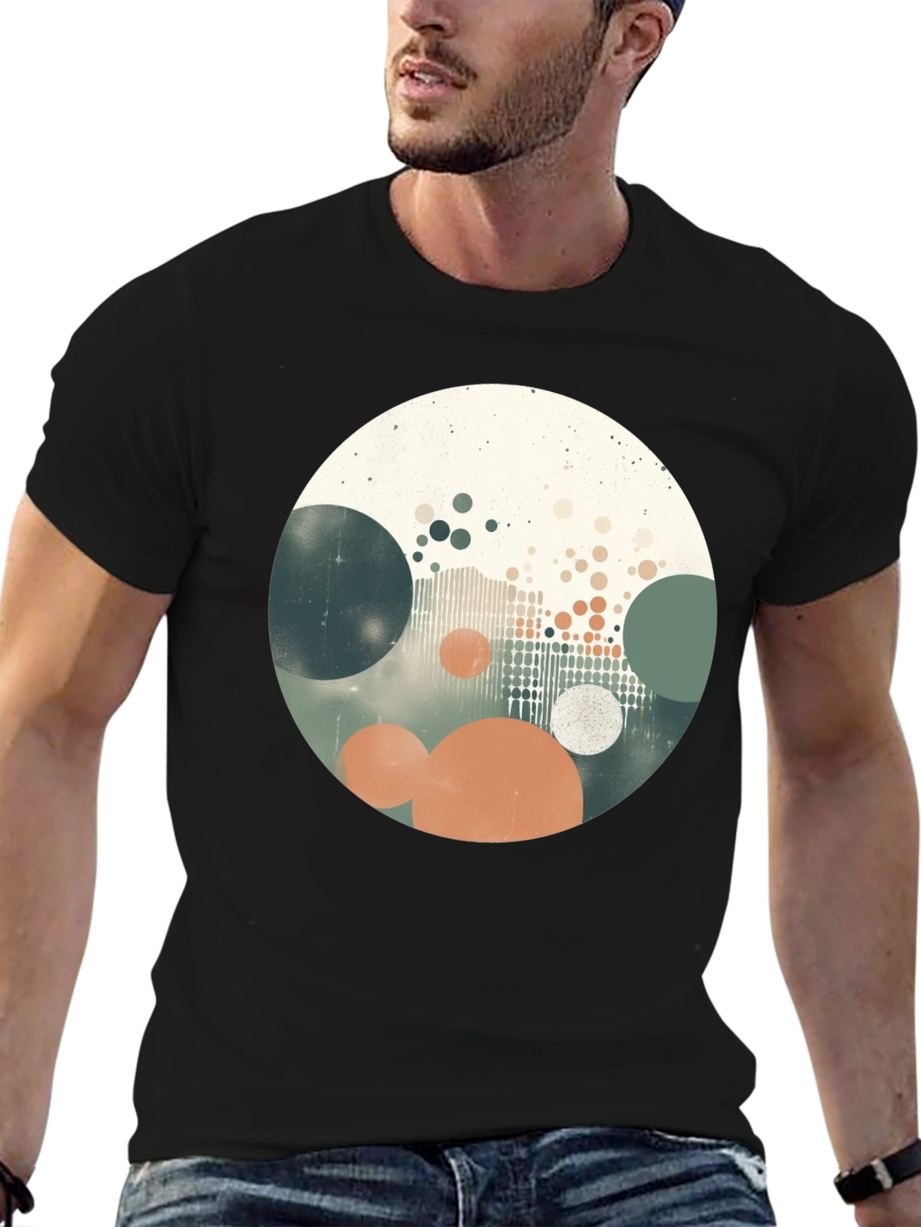 Abstract Circles Graphic Print Black T-Shirt
