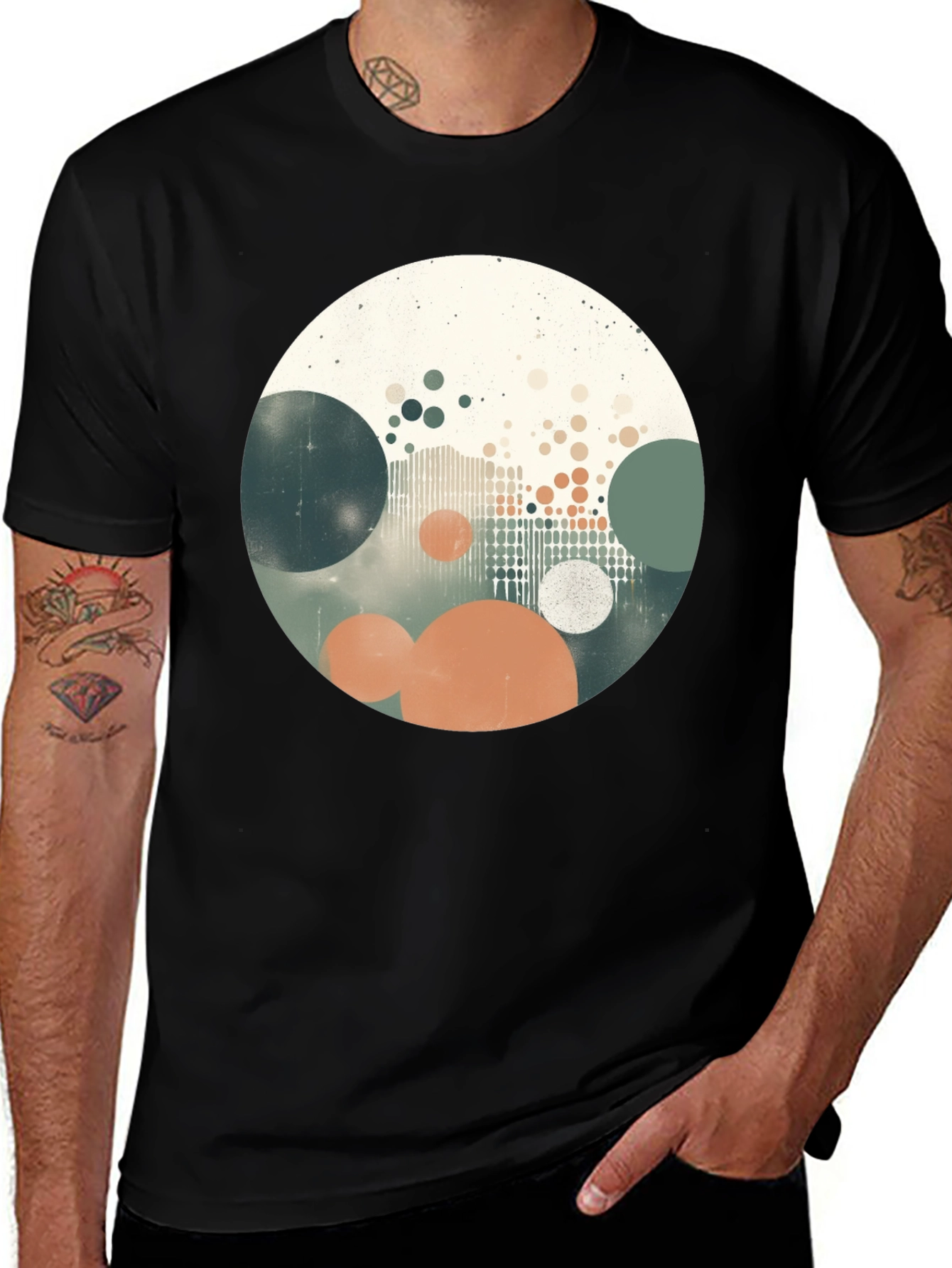 Abstract Circles Graphic Print Black T-Shirt