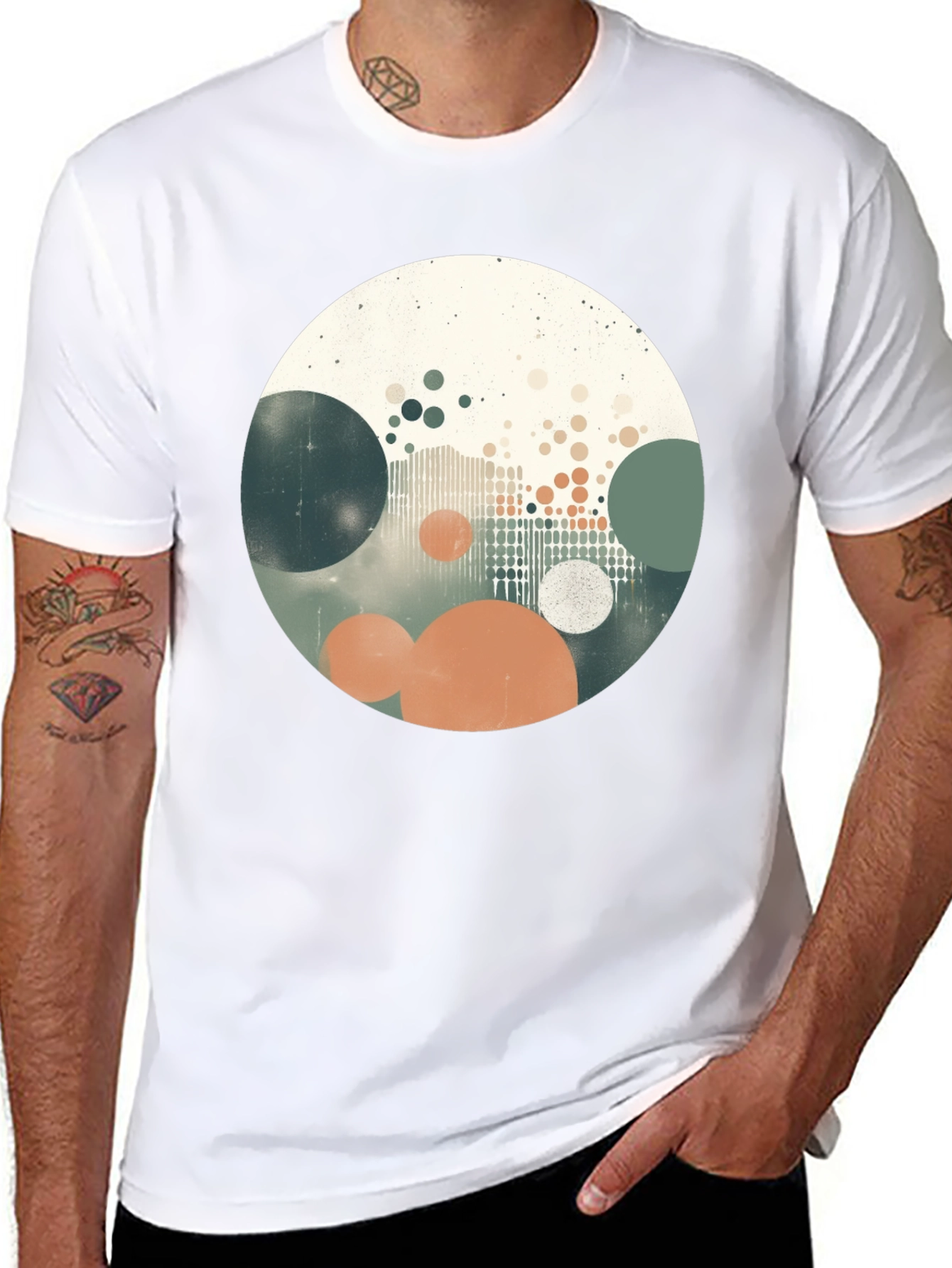 Abstract Circles Graphic Print Black T-Shirt