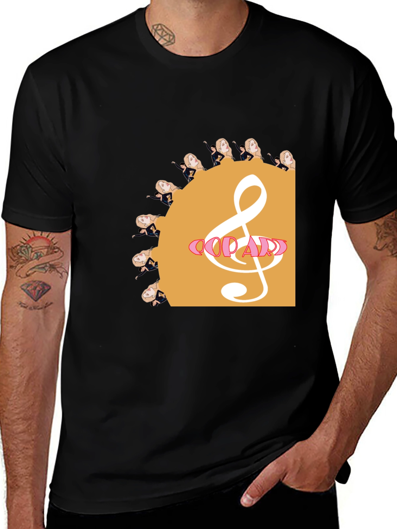Music Lovers Black T-Shirt with Artistic Design