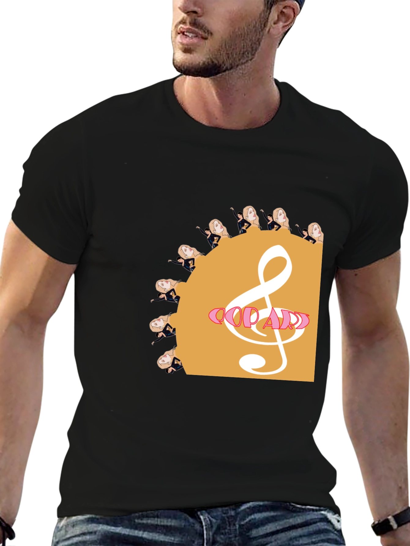 Music Lovers Black T-Shirt with Artistic Design