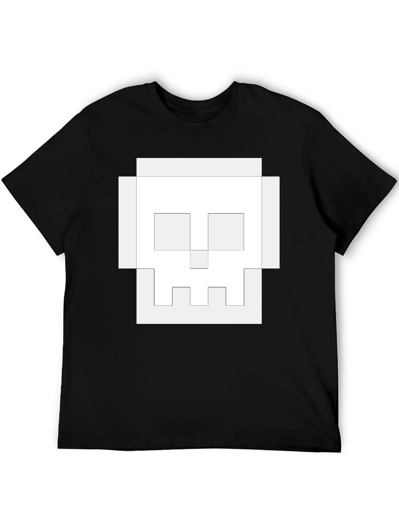 Pixel Skull Graphic Tee - Black Cotton Casual