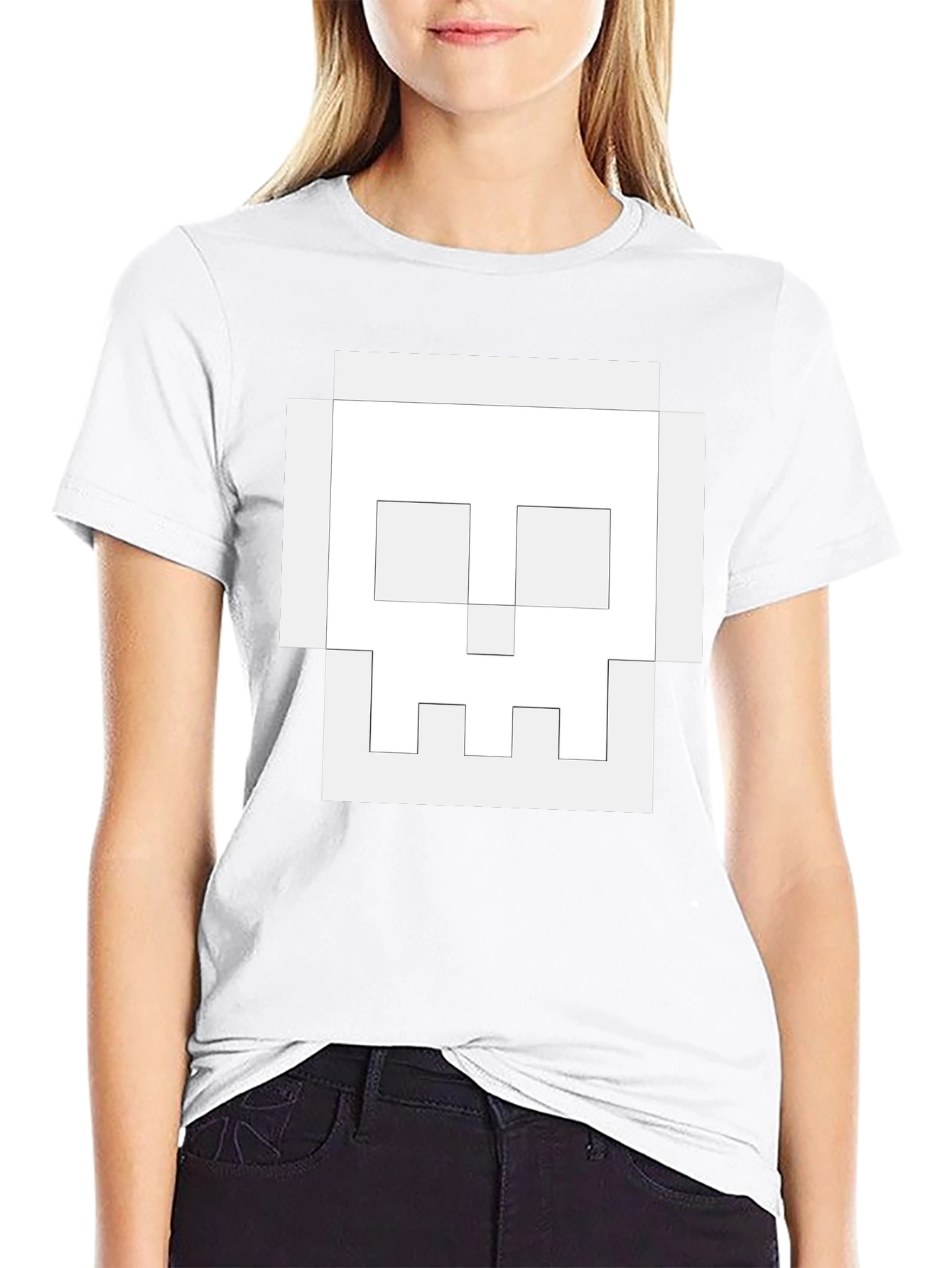 Pixel Skull Graphic Tee - Black Cotton Casual