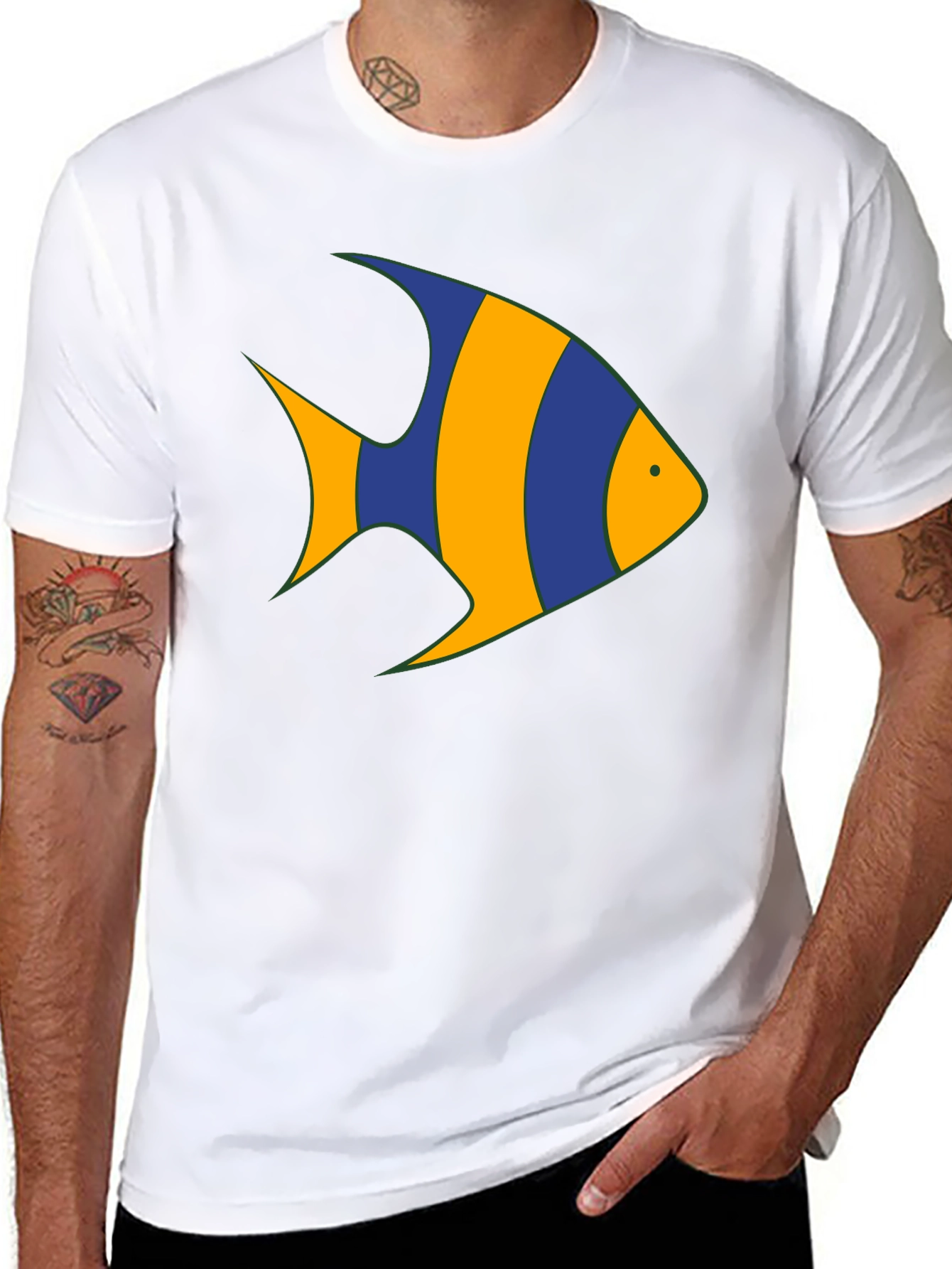 Striped Fish Graphic Tee - Black Cotton Comfort