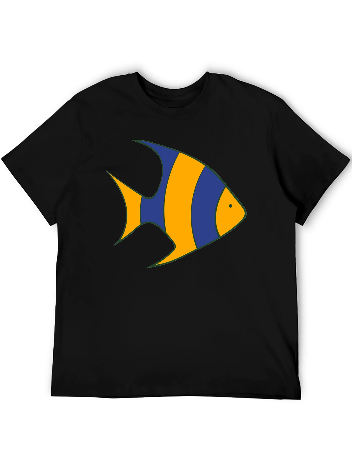 Striped Fish Graphic Tee - Black Cotton Comfort