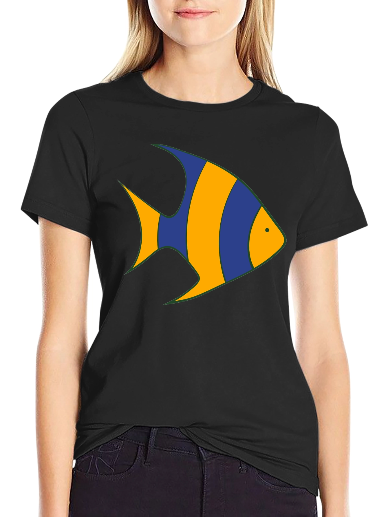 Striped Fish Graphic Tee - Black Cotton Comfort
