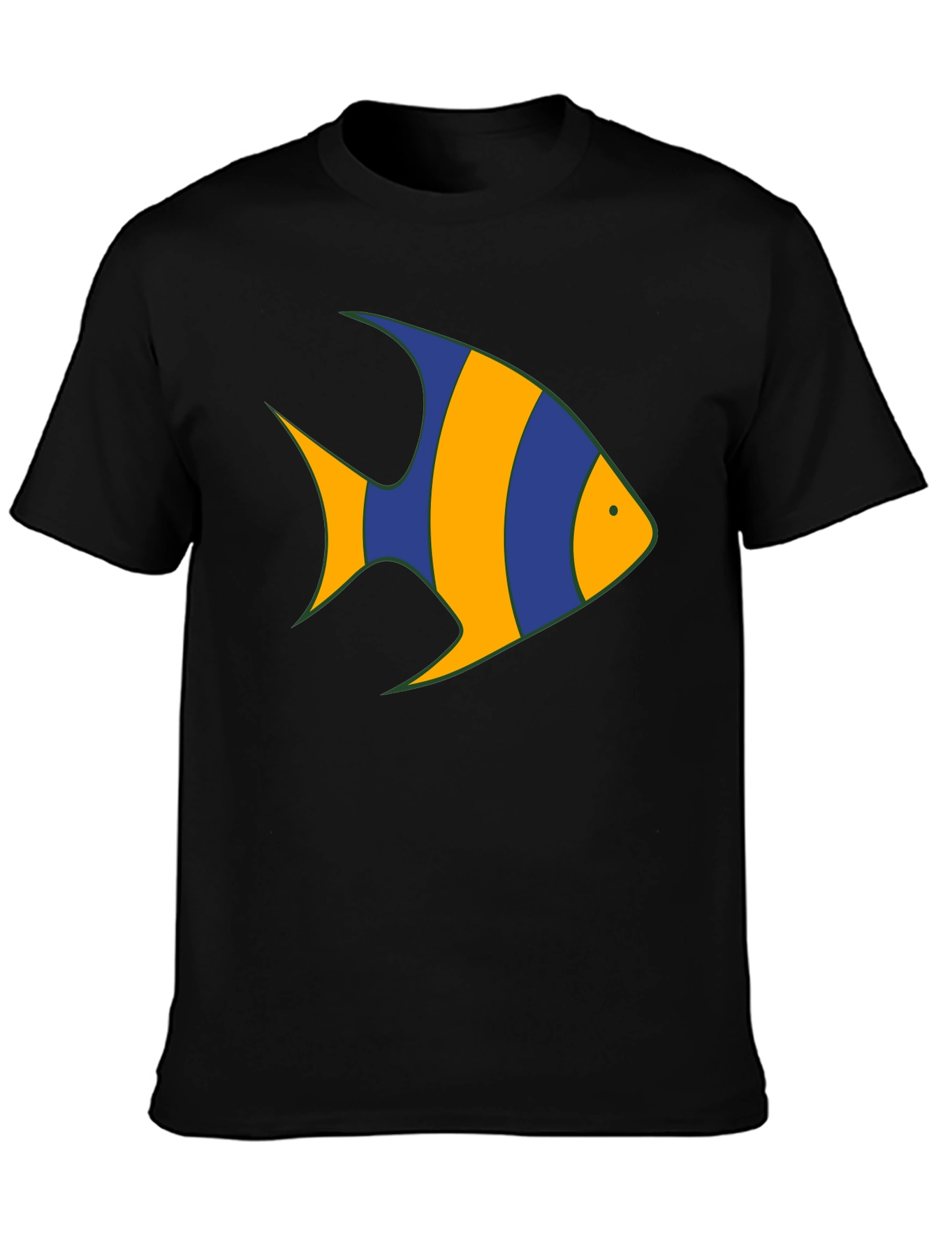 Striped Fish Graphic Tee - Black Cotton Comfort