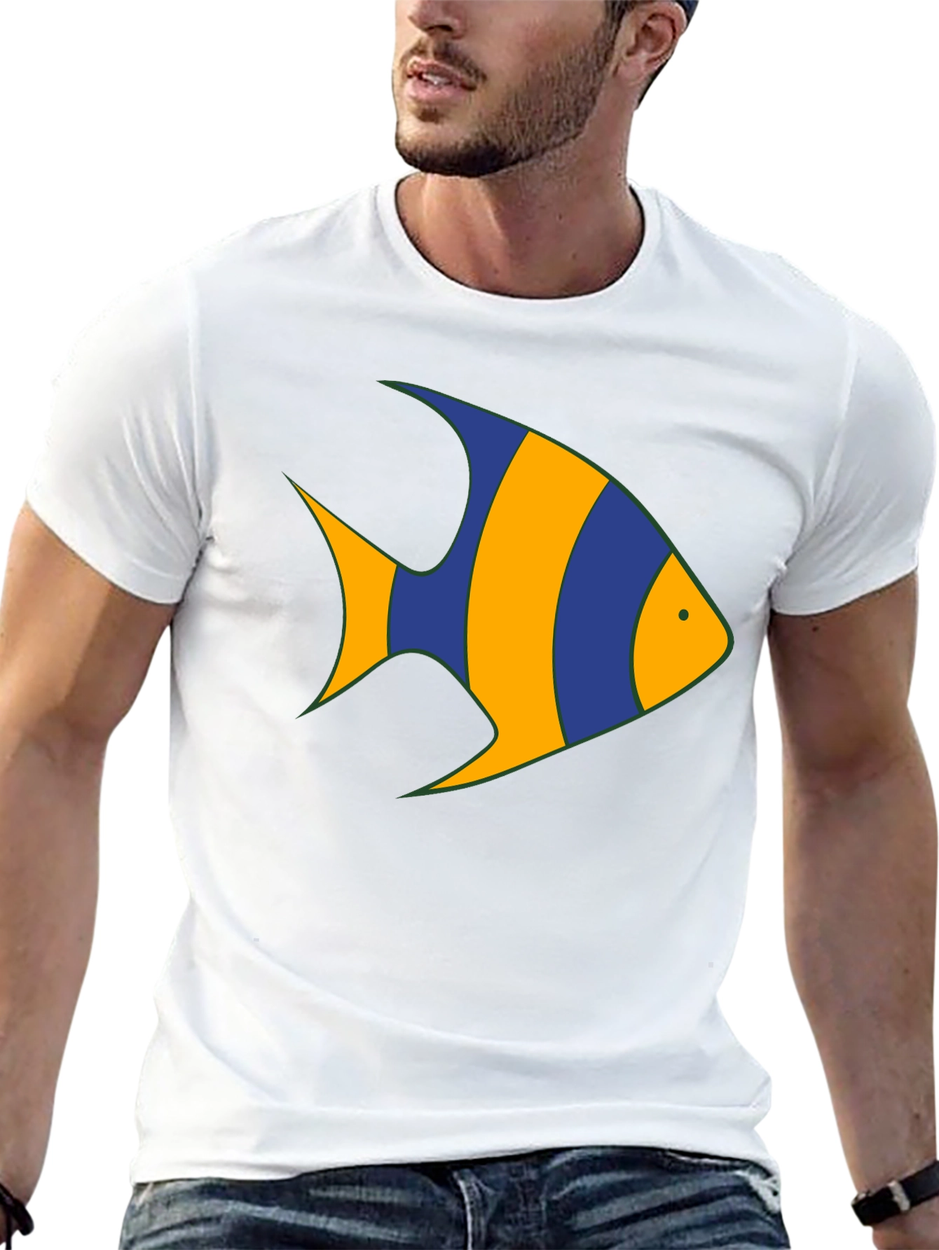Striped Fish Graphic Tee - Black Cotton Comfort