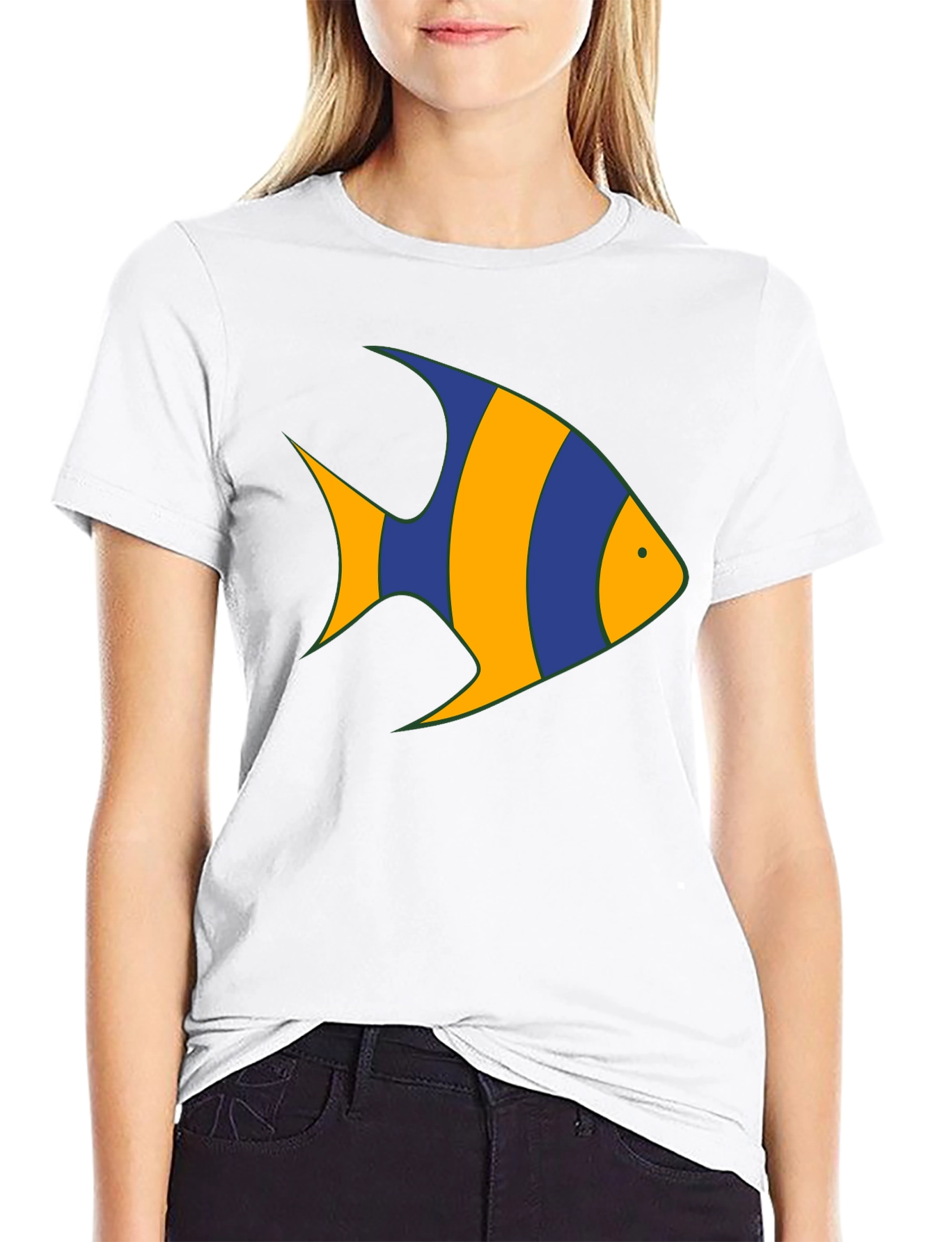 Striped Fish Graphic Tee - Black Cotton Comfort