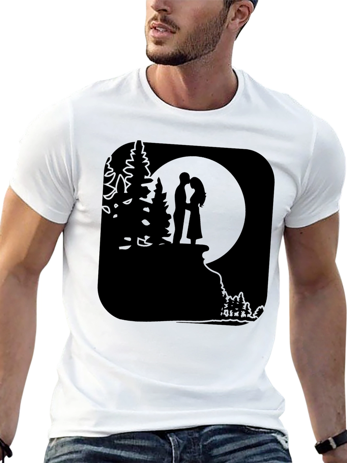 Romantic Moonlit Couple Graphic T-Shirt