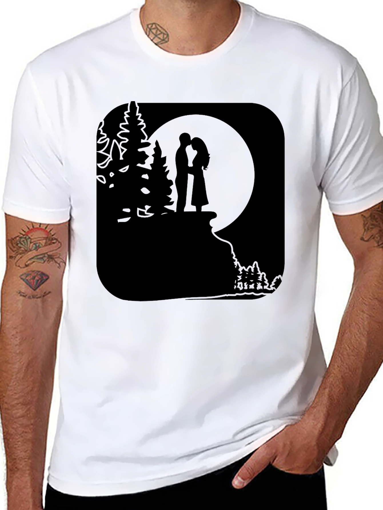 Romantic Moonlit Couple Graphic T-Shirt