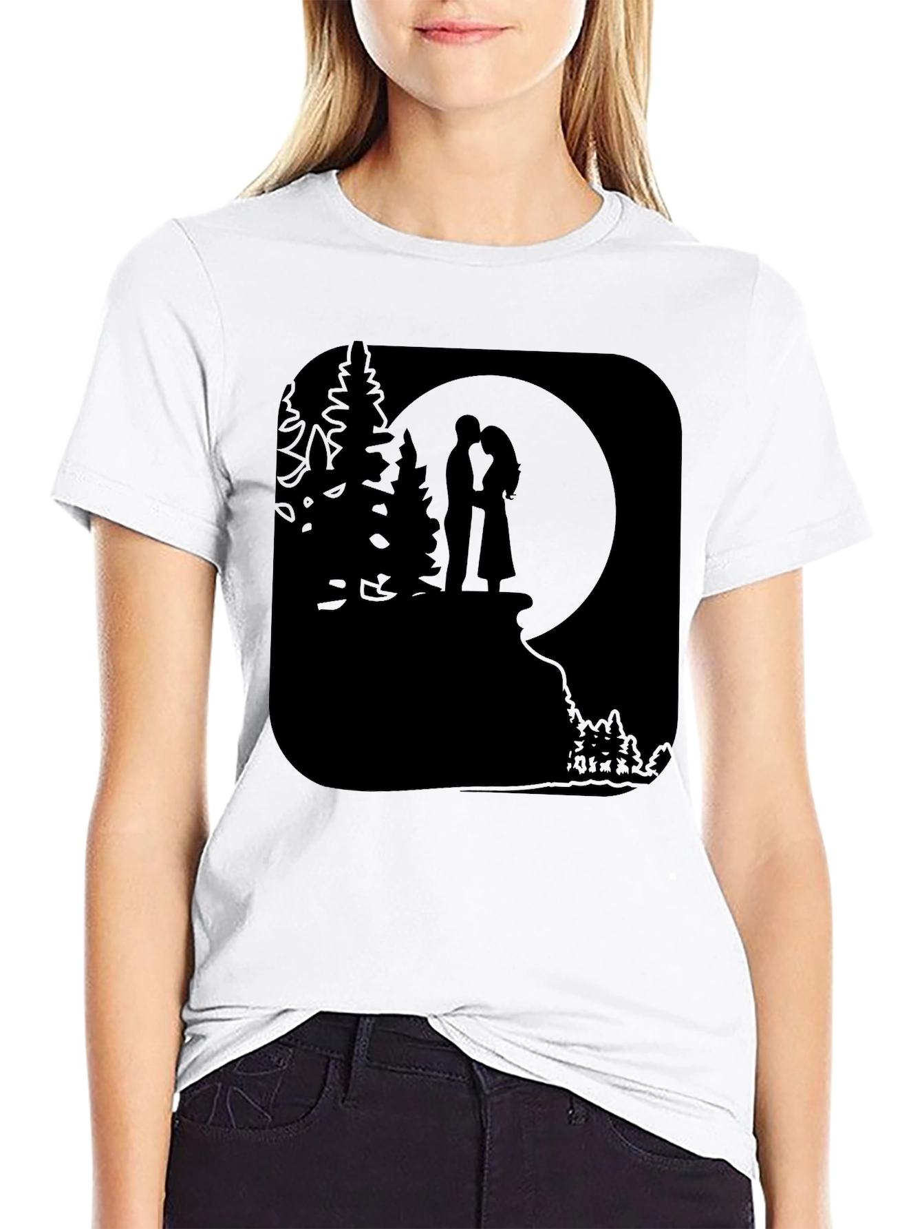 Romantic Moonlit Couple Graphic T-Shirt