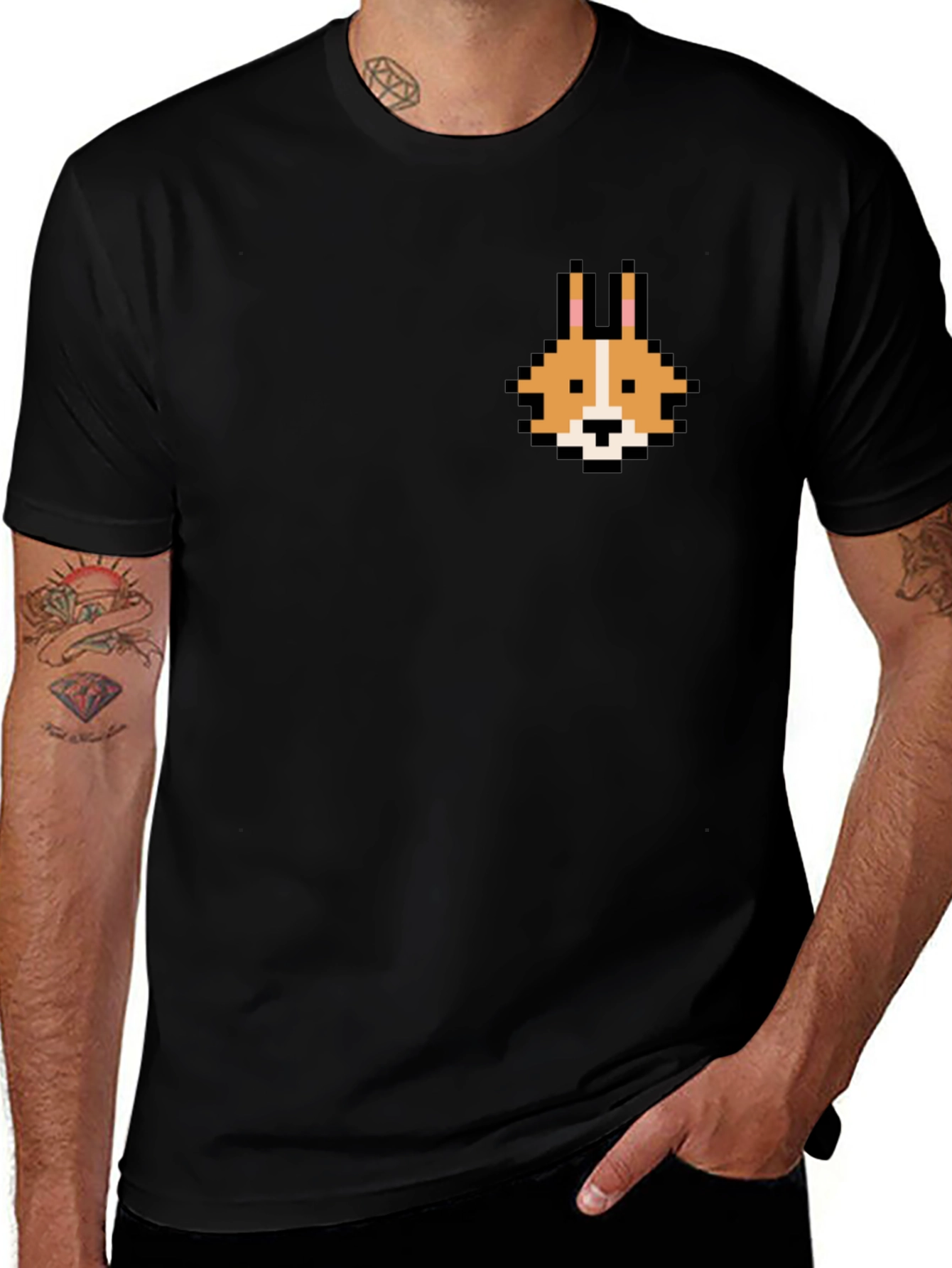 Pixel Corgi Graphic Tee - Black