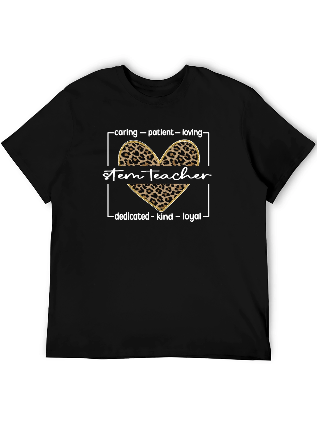 STEM Teacher Leopard Heart Graphic T-Shirt