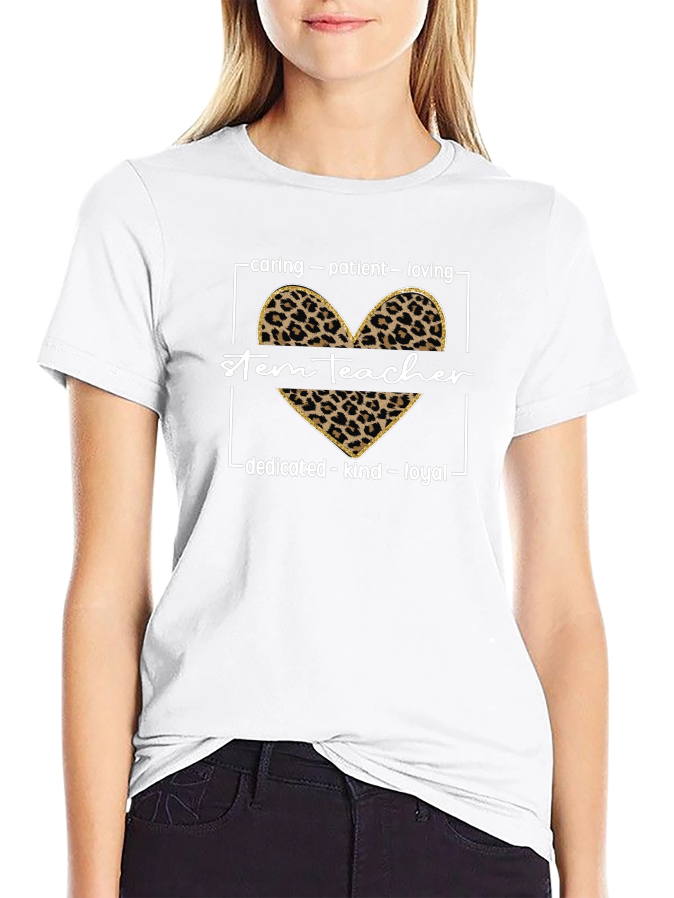 STEM Teacher Leopard Heart Graphic T-Shirt