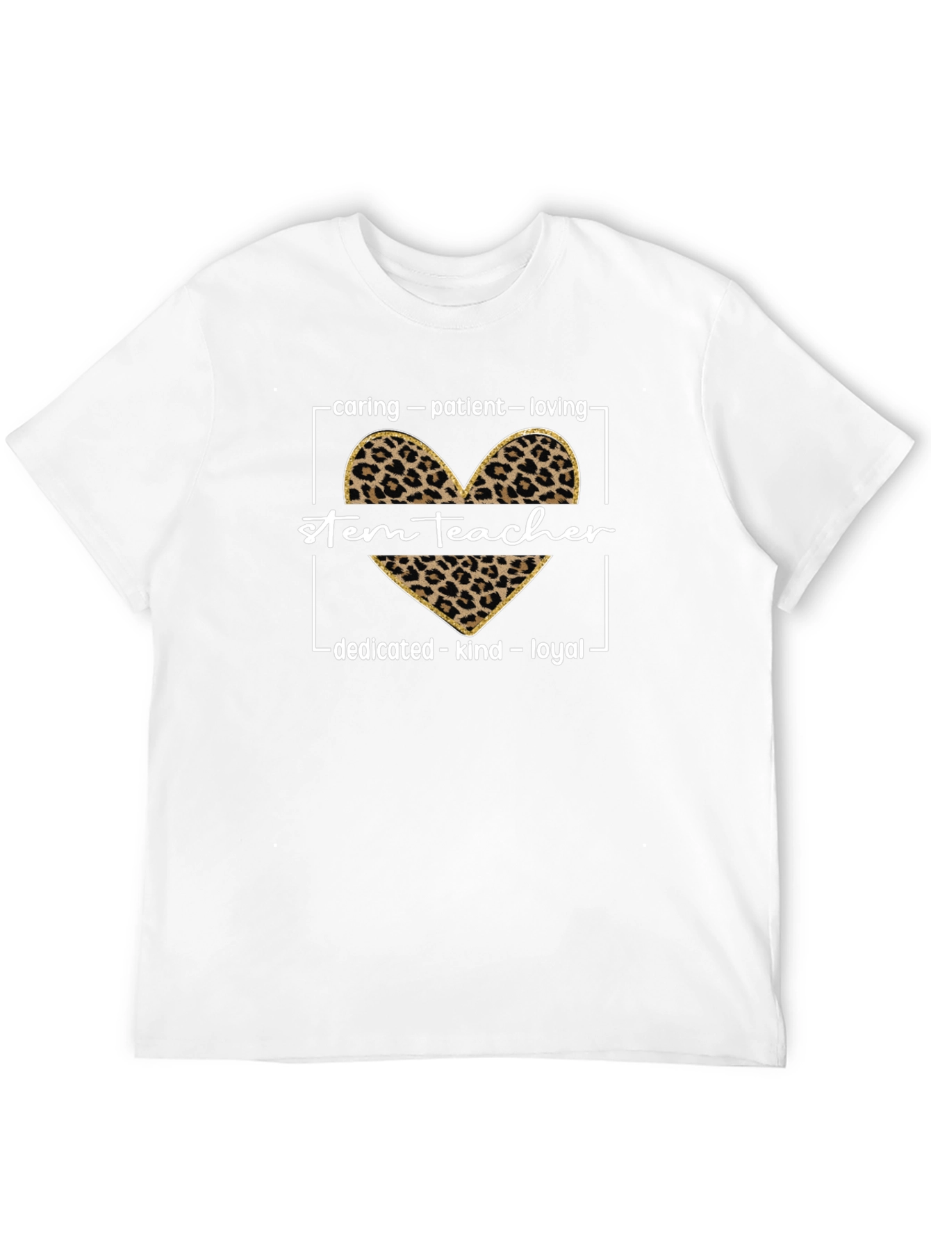 STEM Teacher Leopard Heart Graphic T-Shirt