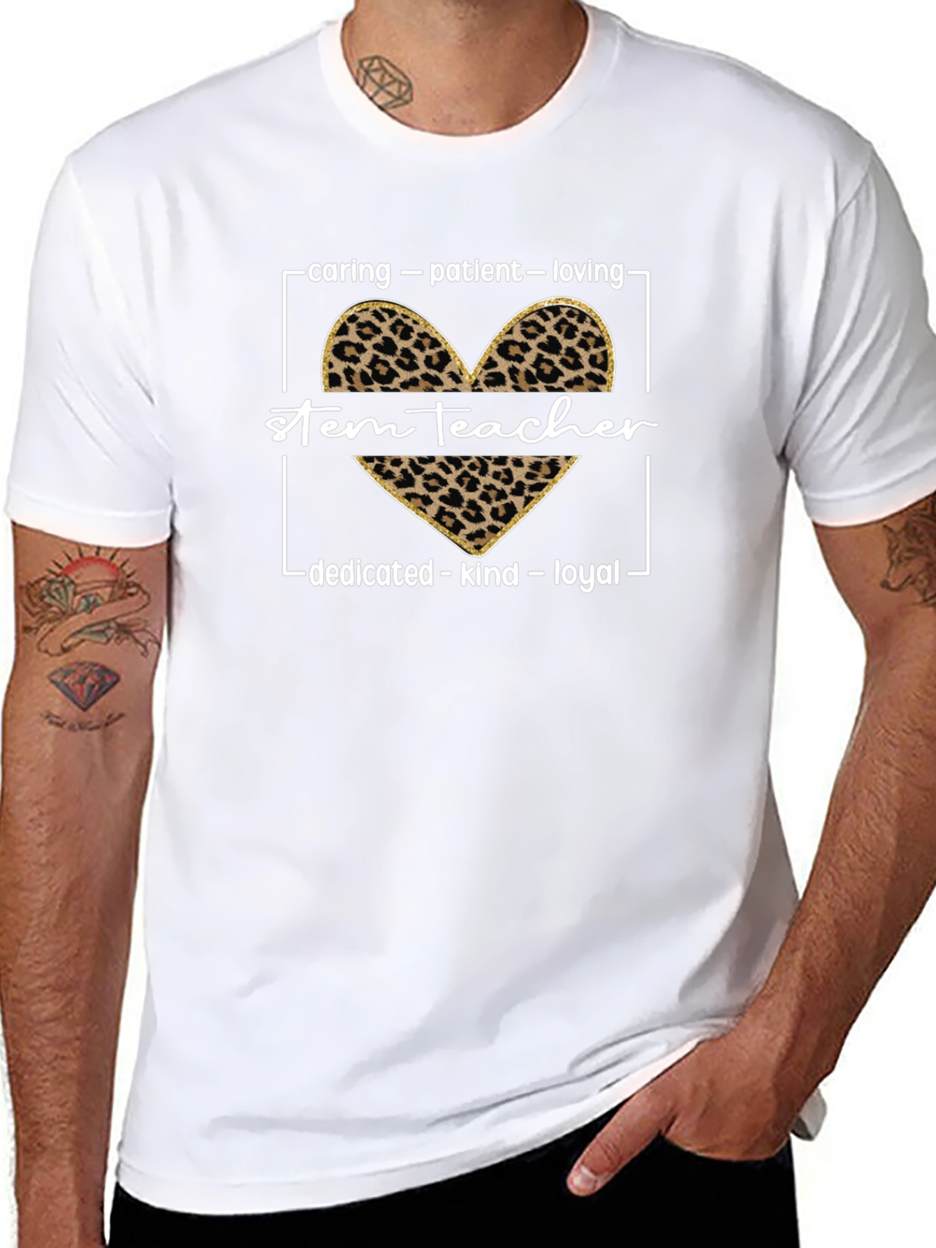 STEM Teacher Leopard Heart Graphic T-Shirt