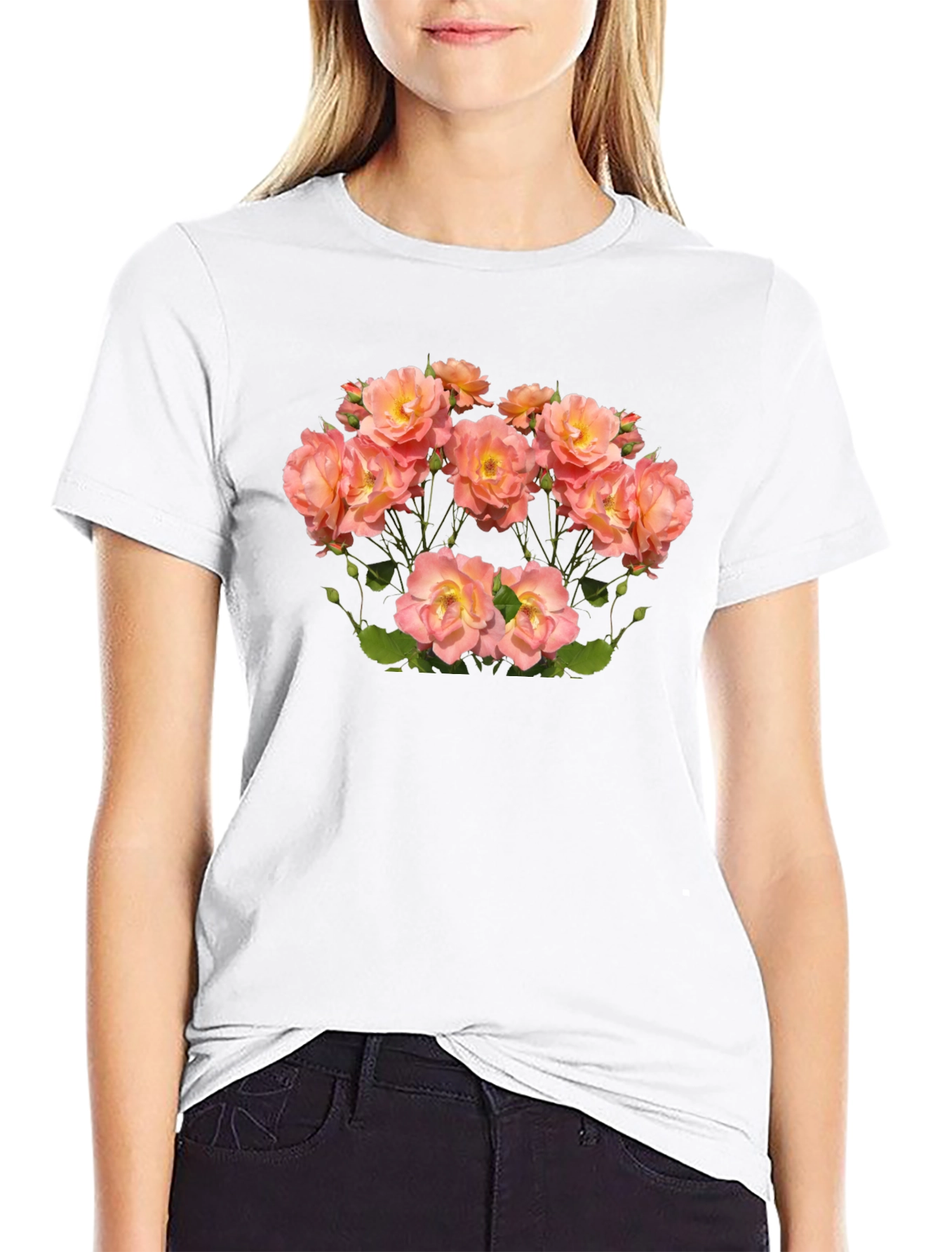 Floral Rose Print Black T-Shirt
