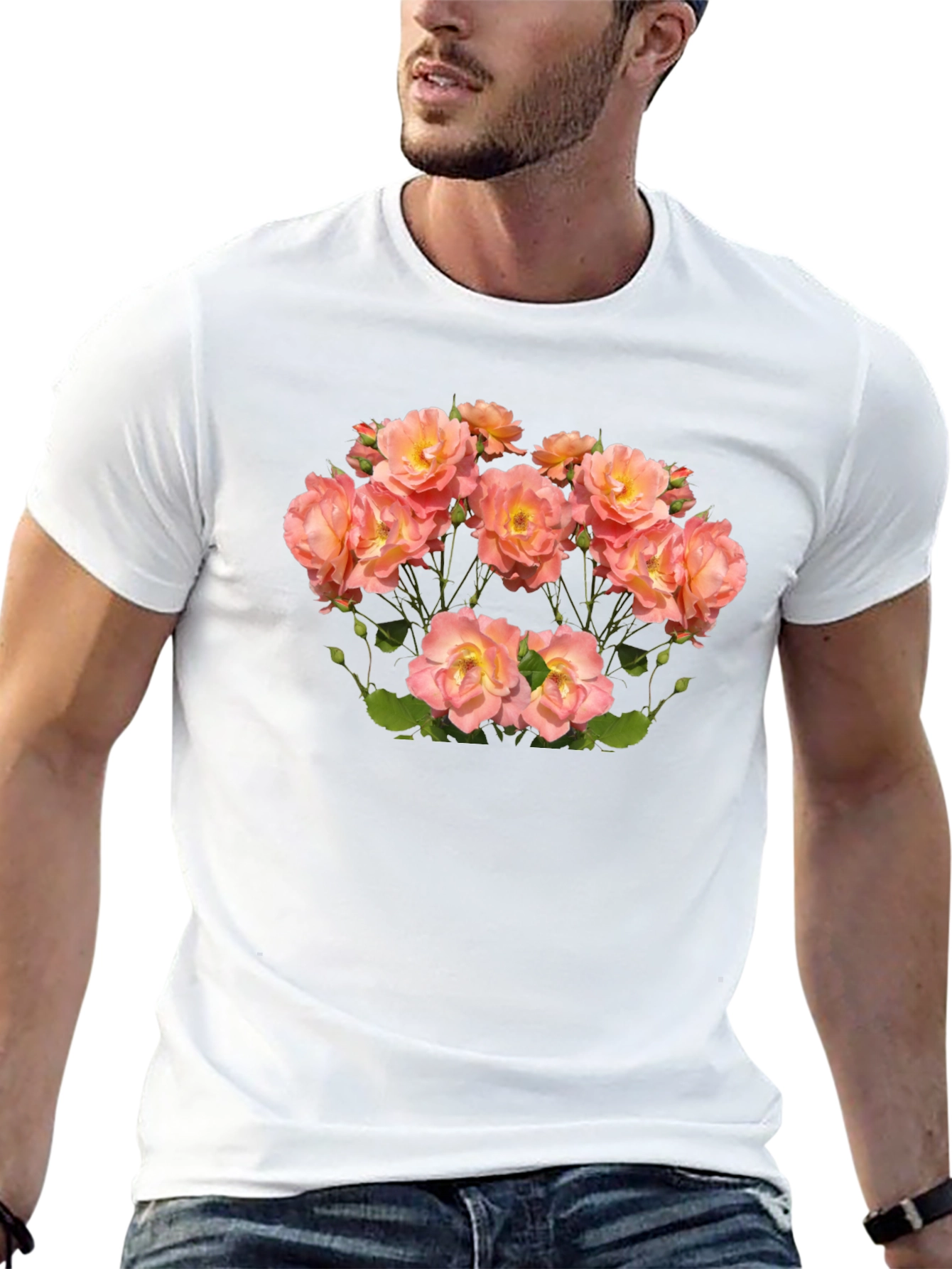 Floral Rose Print Black T-Shirt