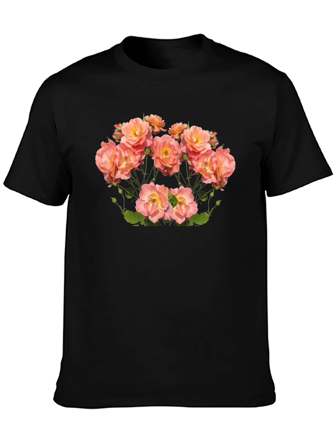 Floral Rose Print Black T-Shirt