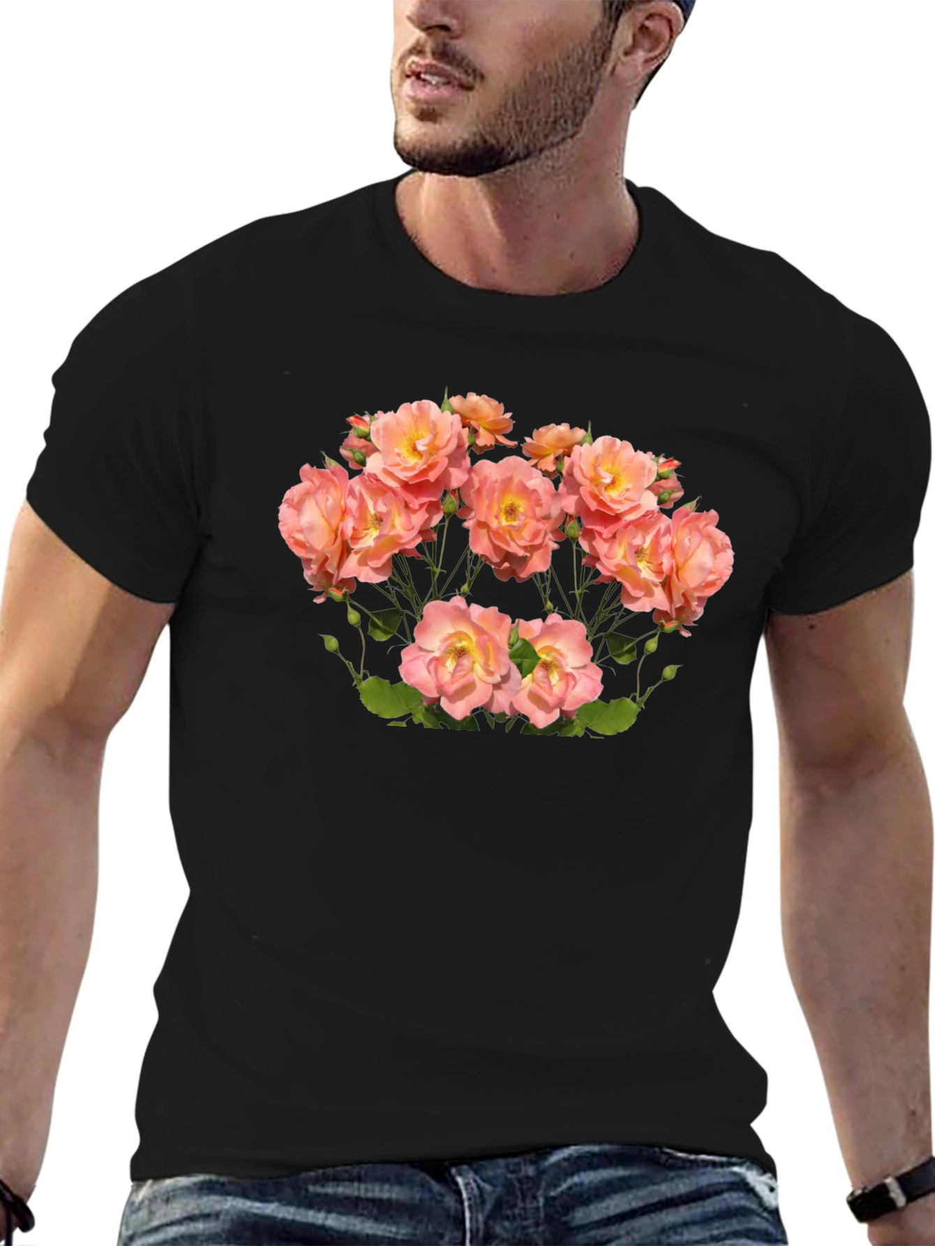 Floral Rose Print Black T-Shirt