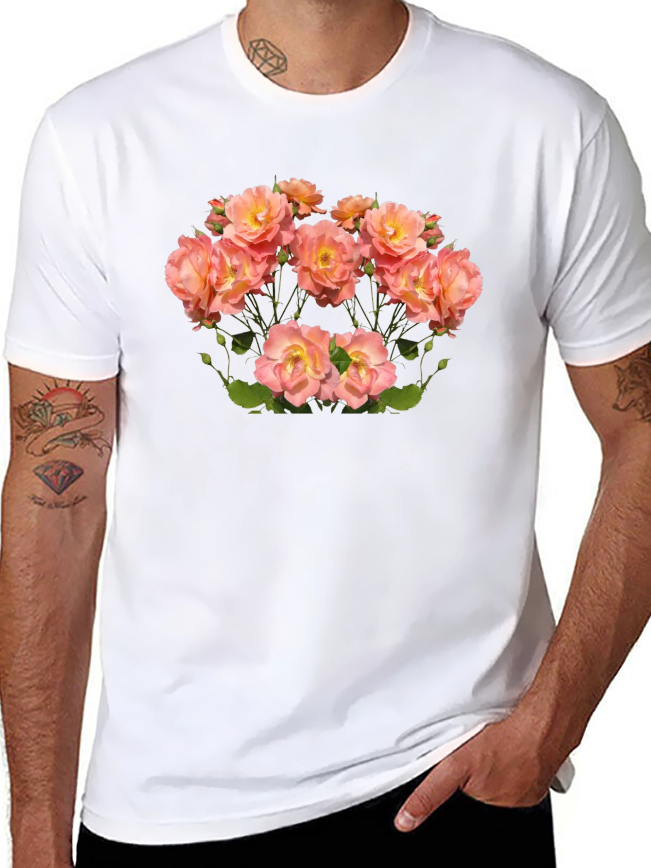Floral Rose Print Black T-Shirt