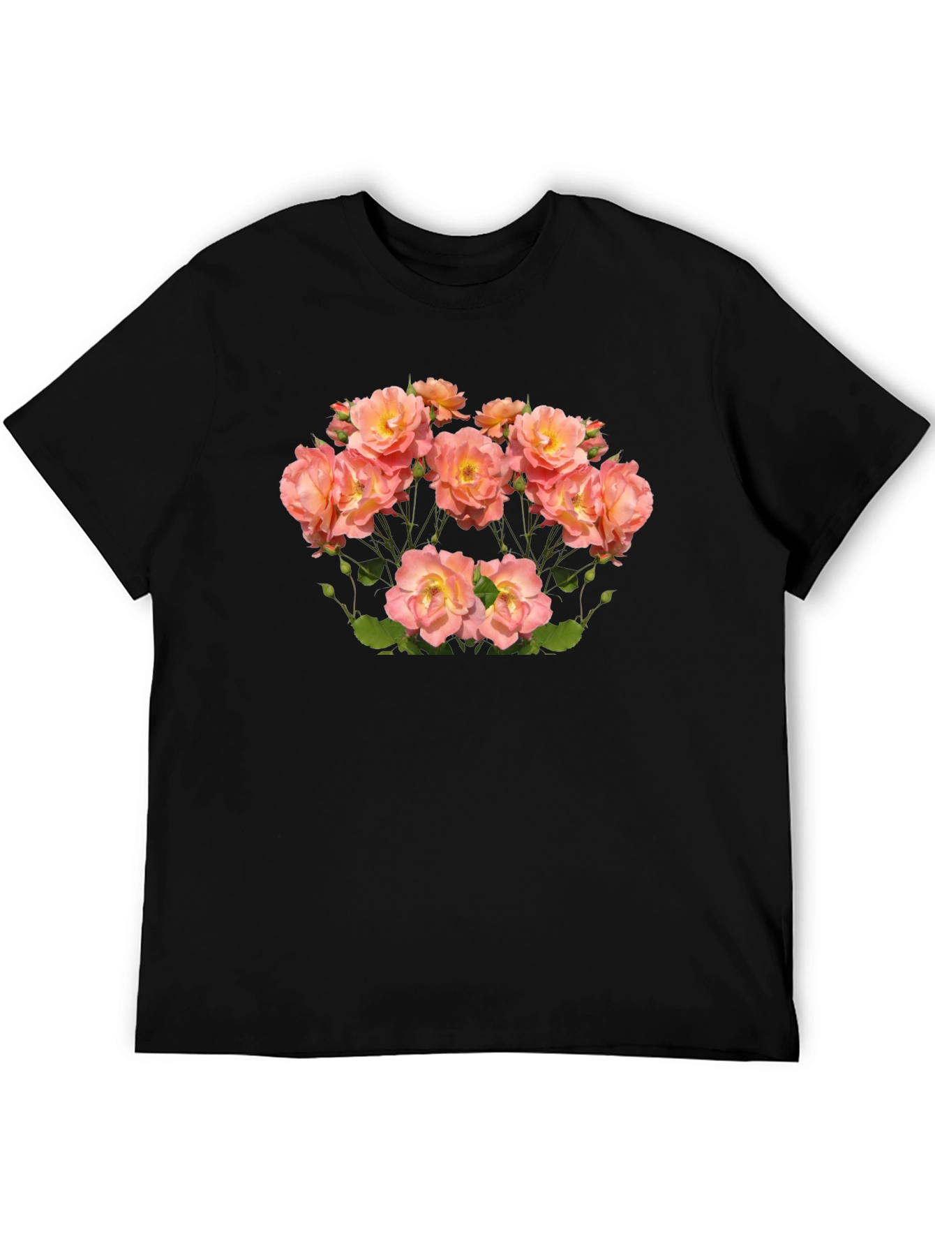 Floral Rose Print Black T-Shirt