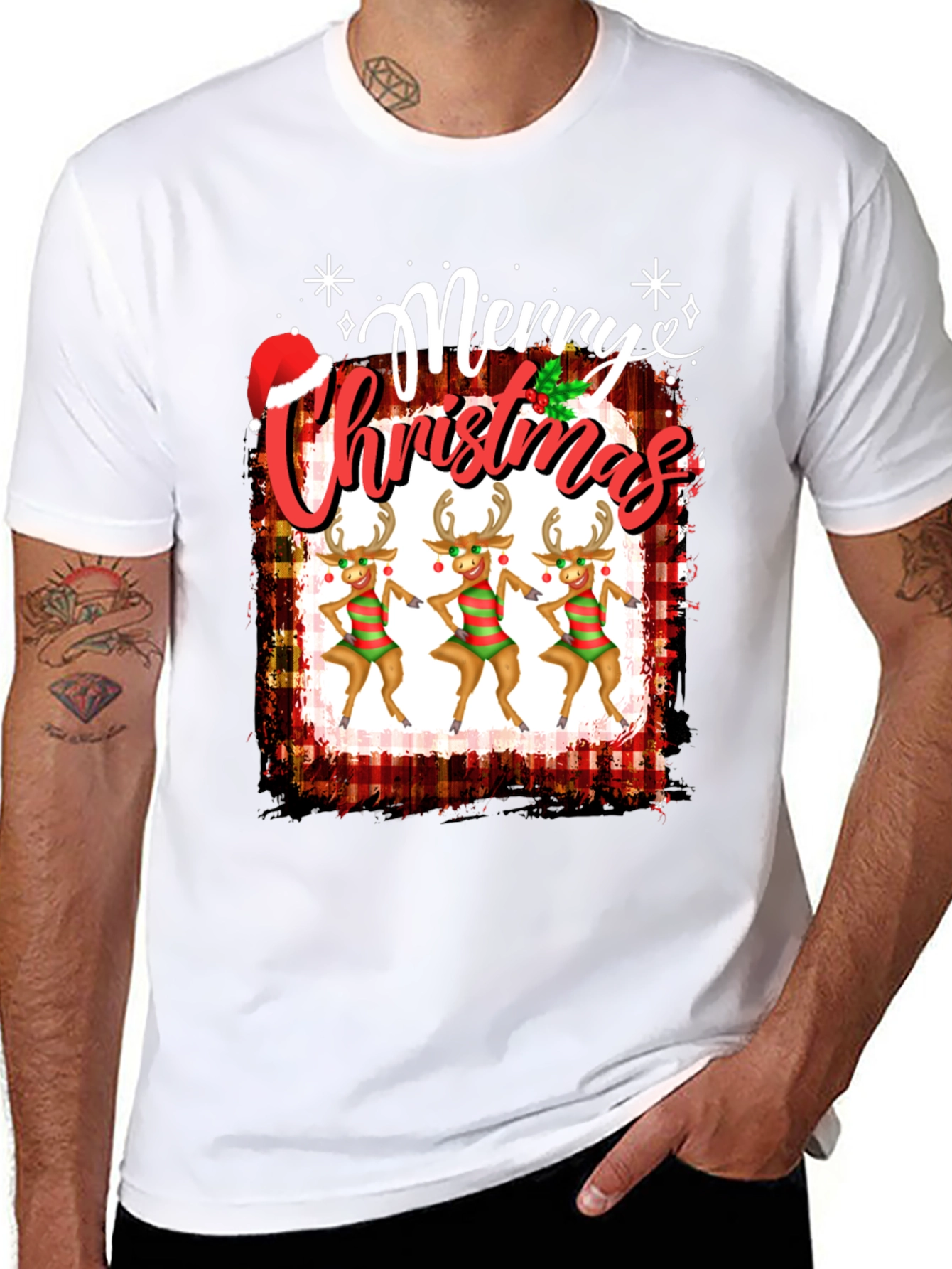 Festive Merry Christmas Reindeer Graphic Tee