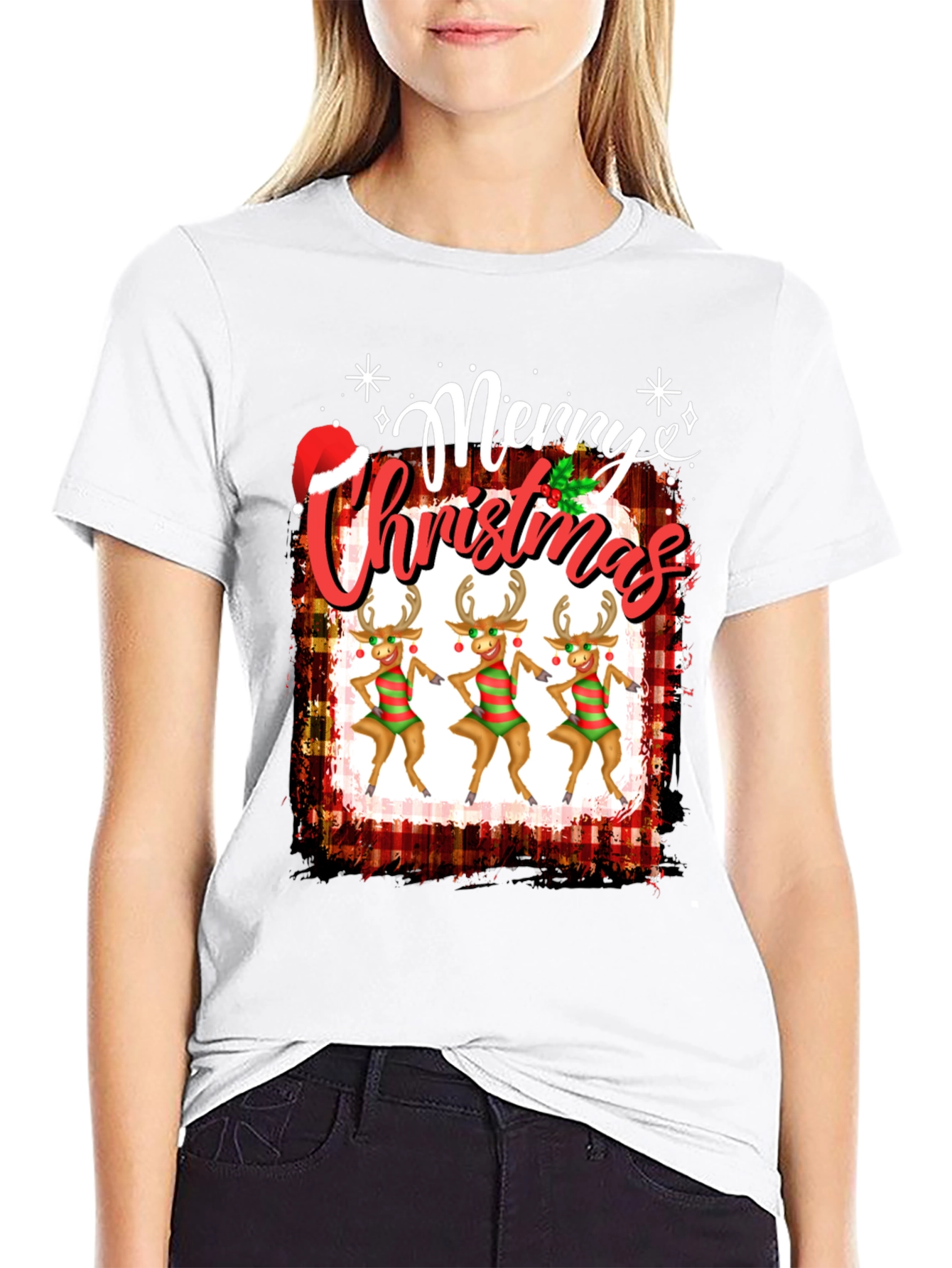 Festive Merry Christmas Reindeer Graphic Tee