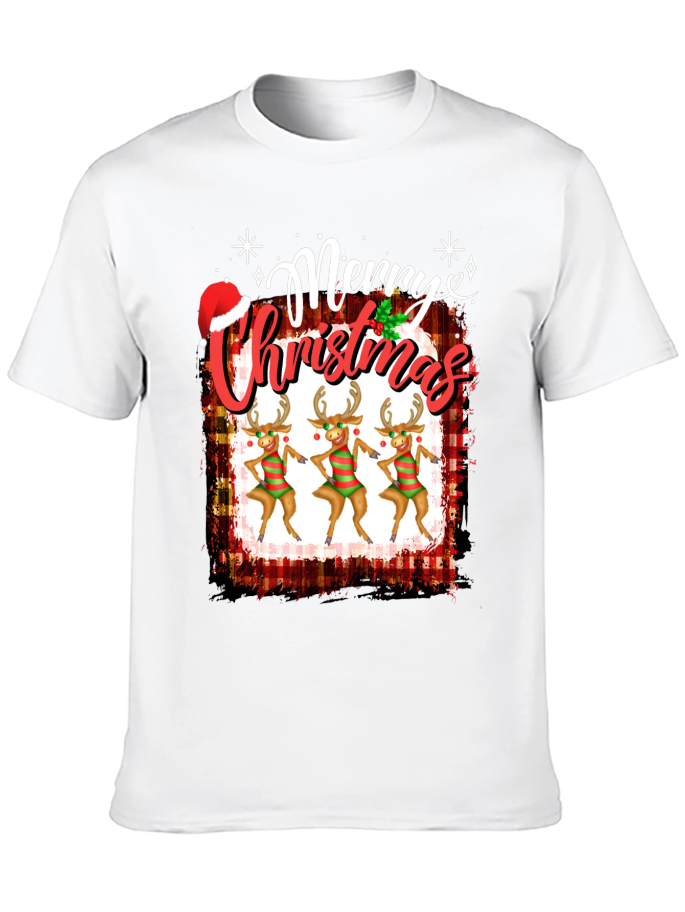 Festive Merry Christmas Reindeer Graphic Tee