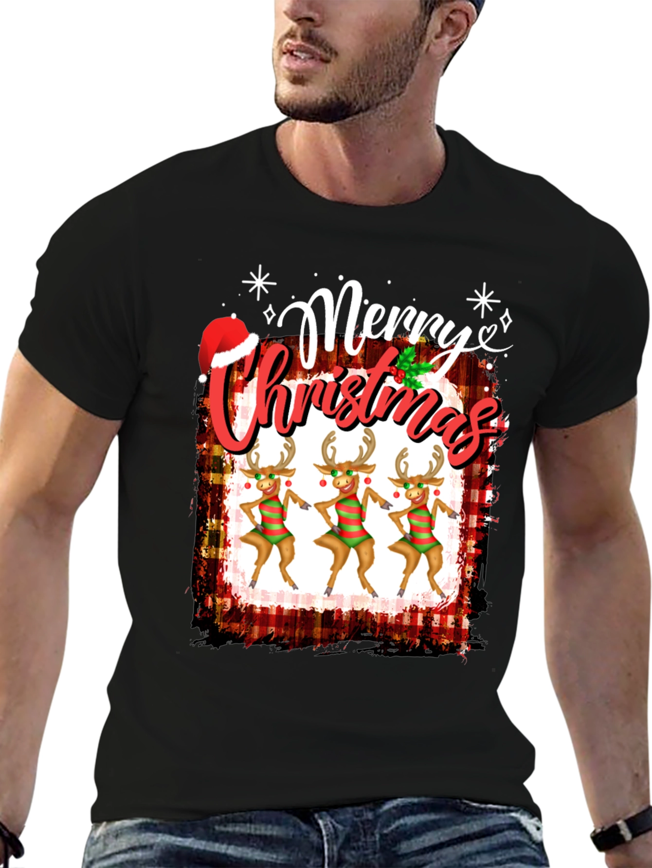 Festive Merry Christmas Reindeer Graphic Tee