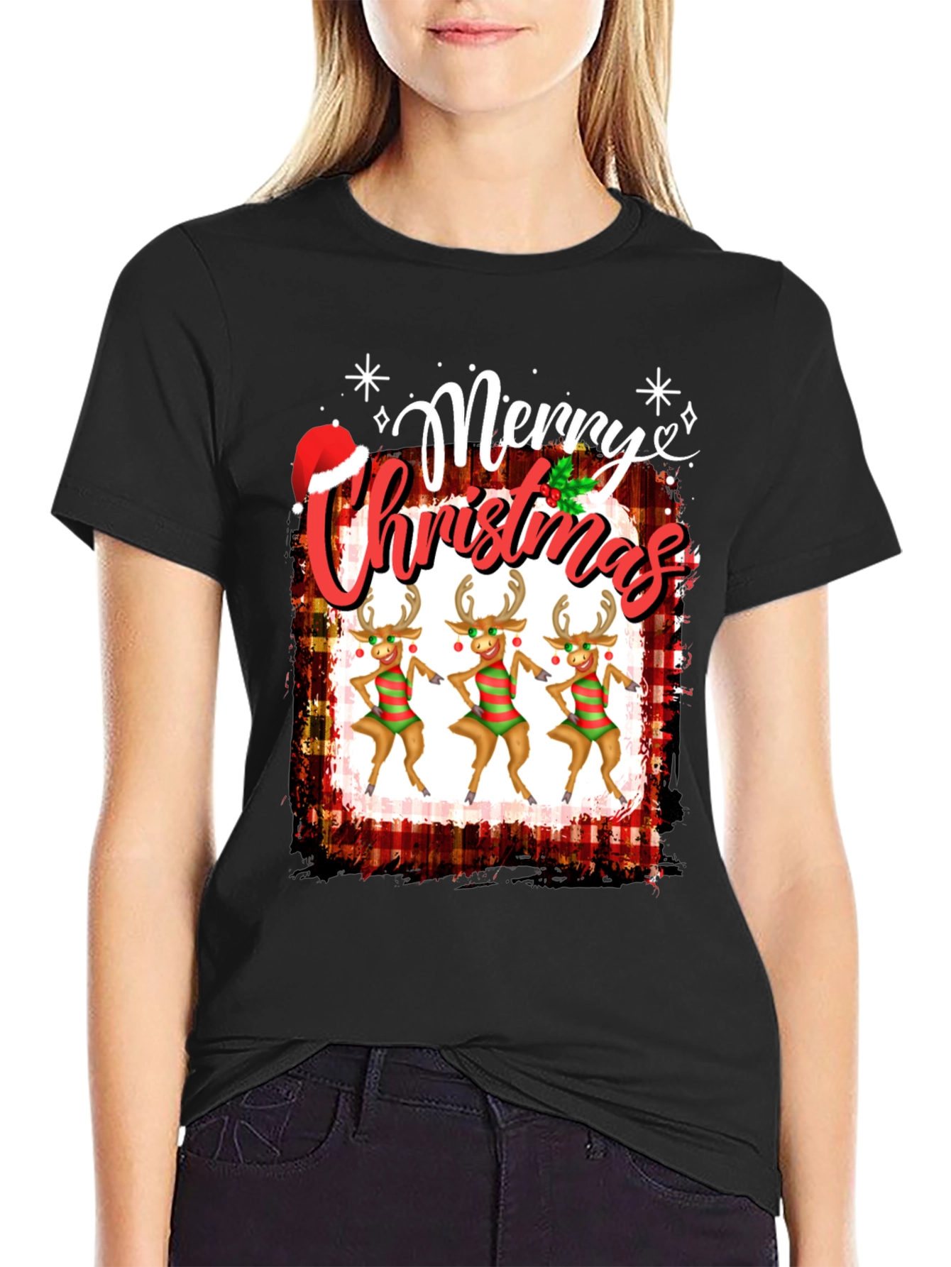 Festive Merry Christmas Reindeer Graphic Tee