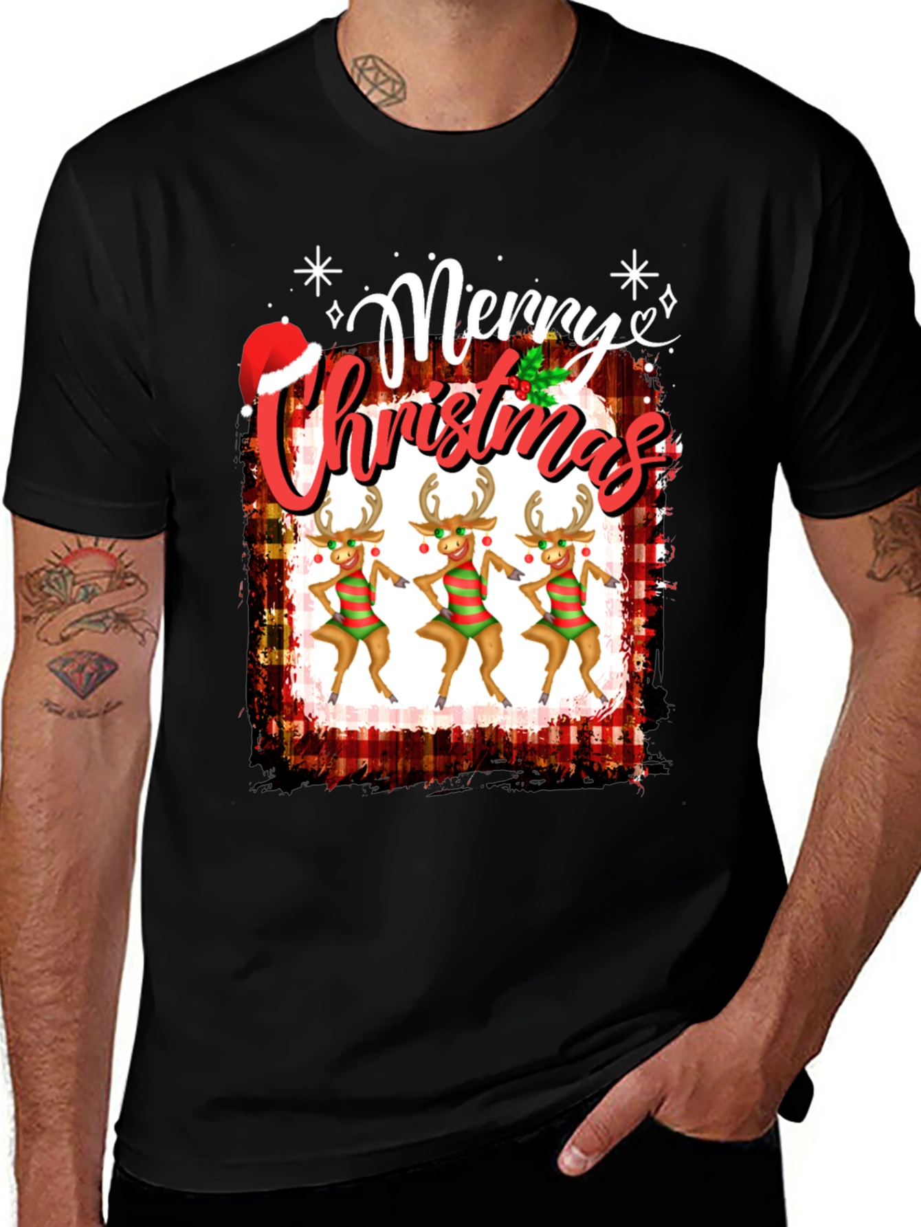 Festive Merry Christmas Reindeer Graphic Tee