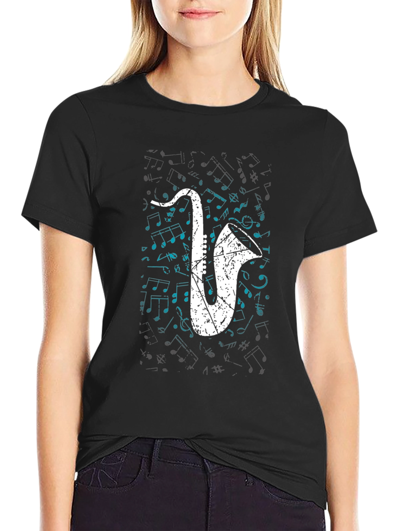 Saxophone Graphic Tee - Musical Notes T-Shirt