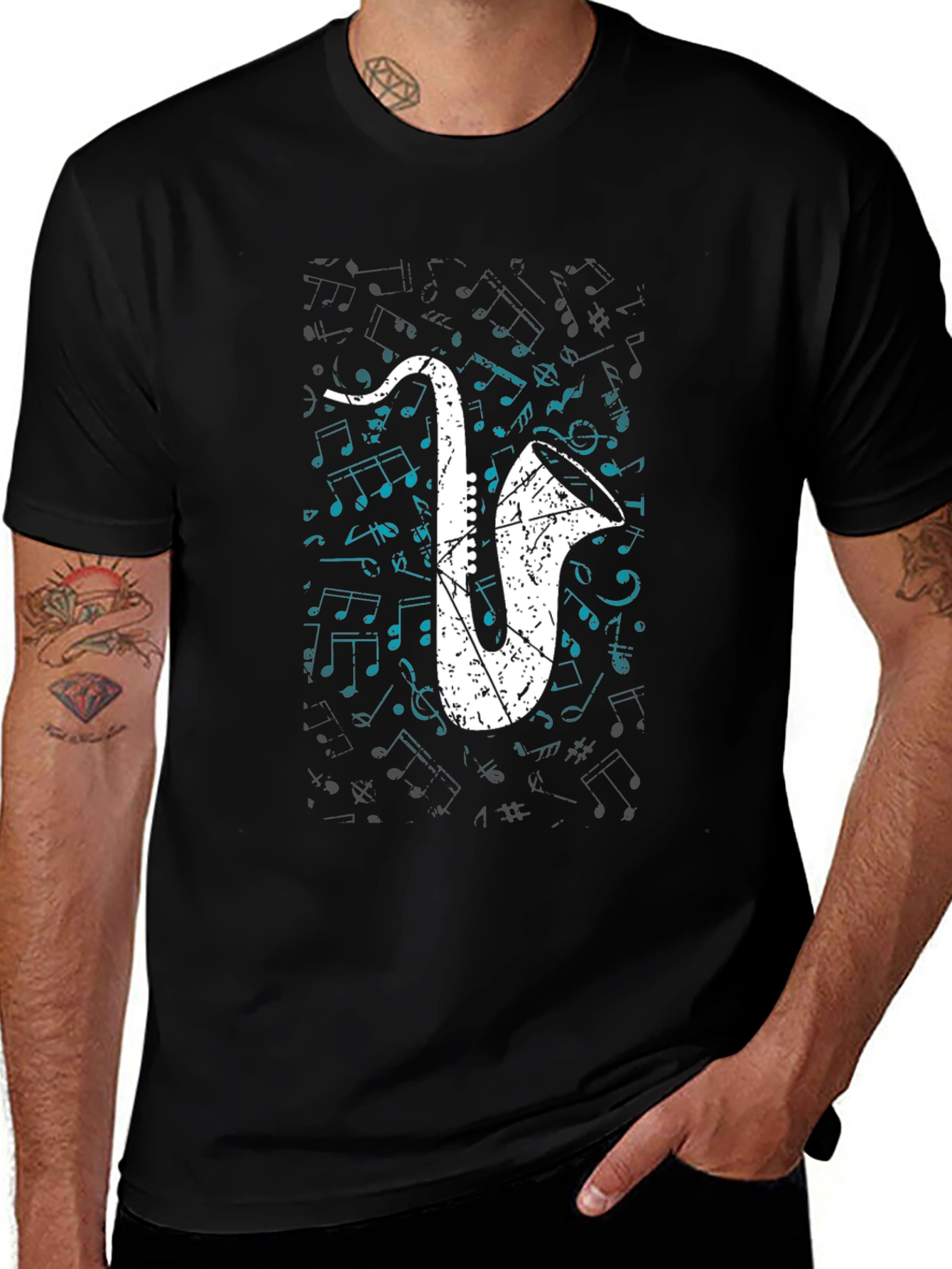 Saxophone Graphic Tee - Musical Notes T-Shirt