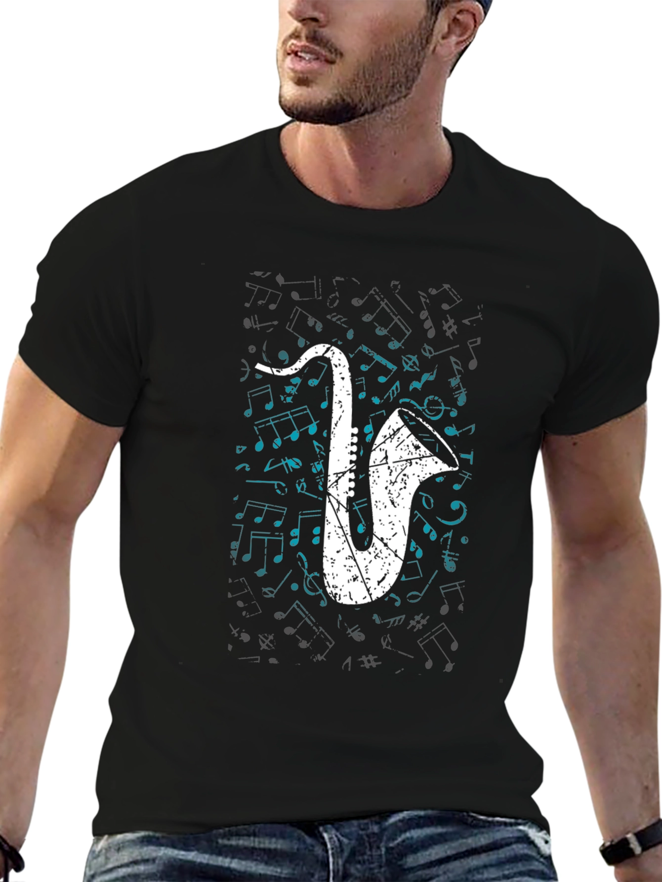 Saxophone Graphic Tee - Musical Notes T-Shirt