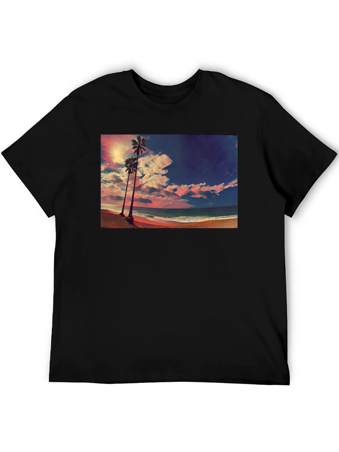 Tropical Beach Palm Tree Graphic Black T-Shirt