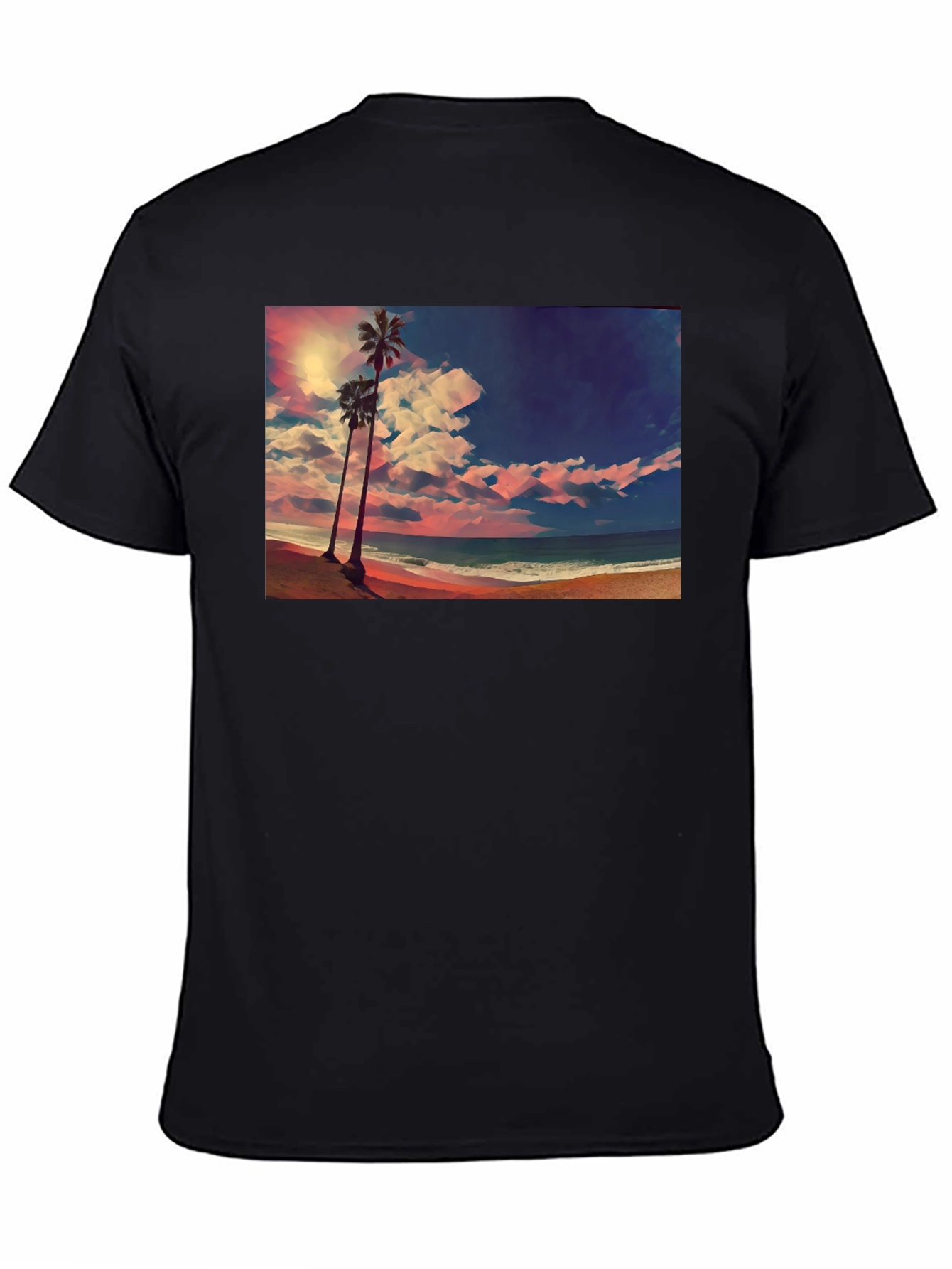 Tropical Beach Palm Tree Graphic Black T-Shirt