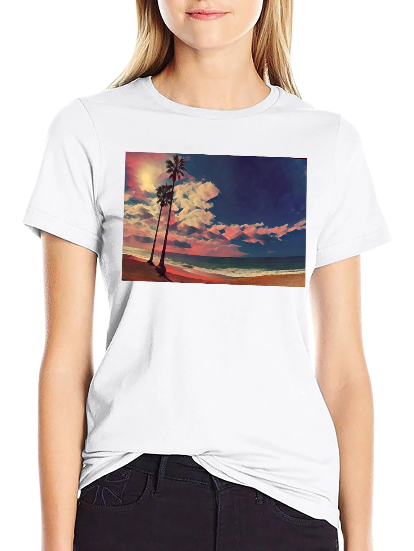 Tropical Beach Palm Tree Graphic Black T-Shirt