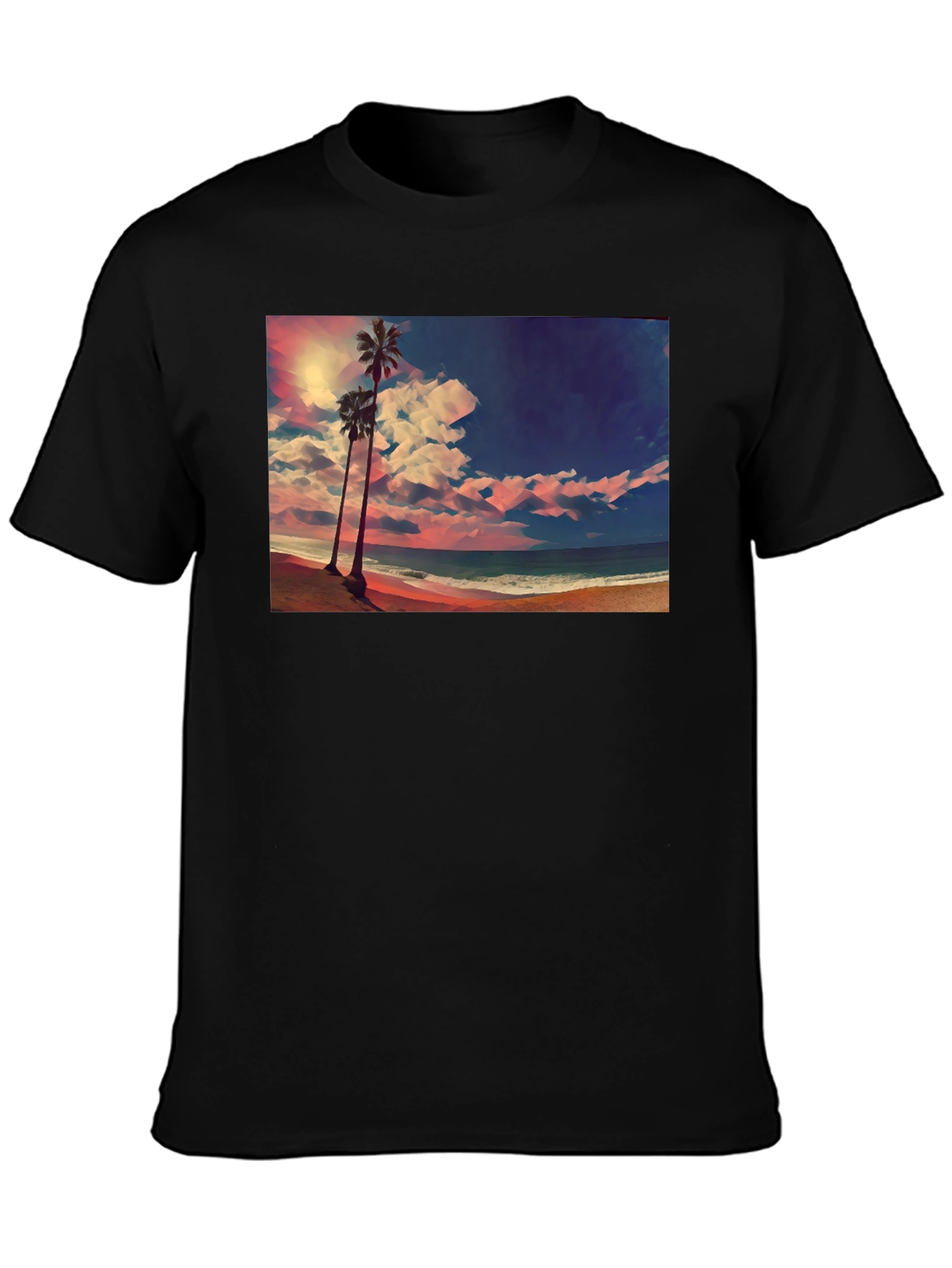 Tropical Beach Palm Tree Graphic Black T-Shirt