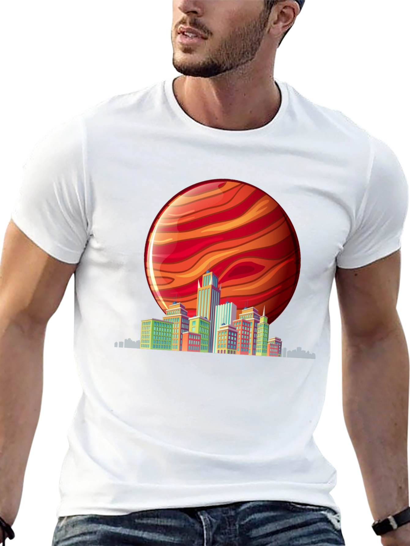 Retro Cityscape T-Shirt - Vibrant Planet Design
